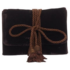 GIORGIO ARMANI brown velvet twisted tassel cord trim envelope pouch clutch bag