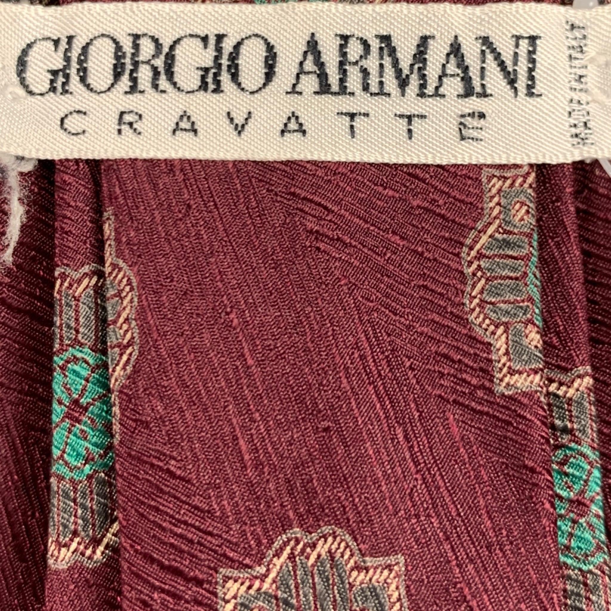 Men's GIORGIO ARMANI Burgundy Green Abstract Floral Silk Tie For Sale