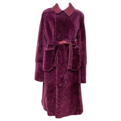 Giorgio Armani Burgundy Shearling Belted Coat M