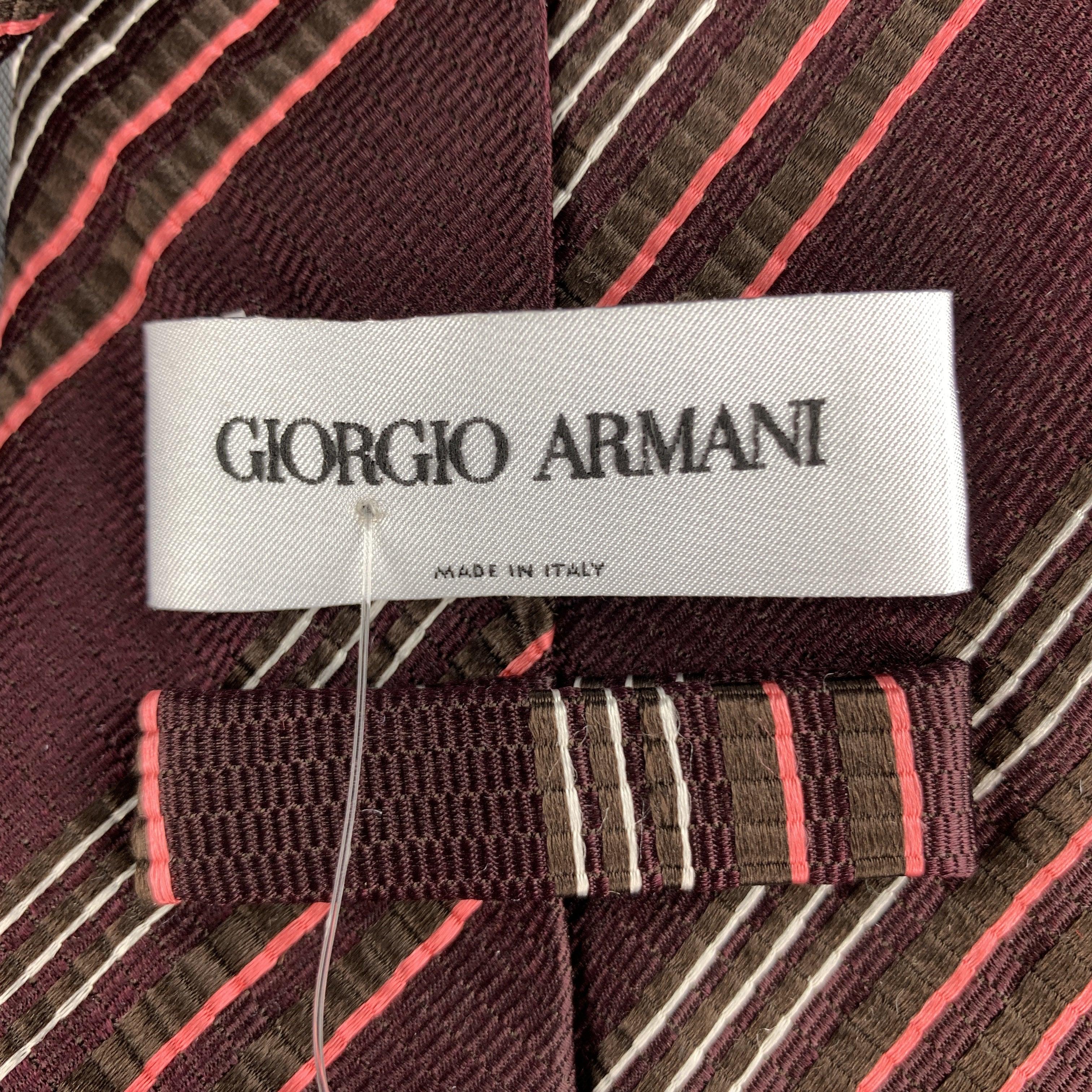 Men's GIORGIO ARMANI Burgundy Striped Textured Silk Tie For Sale