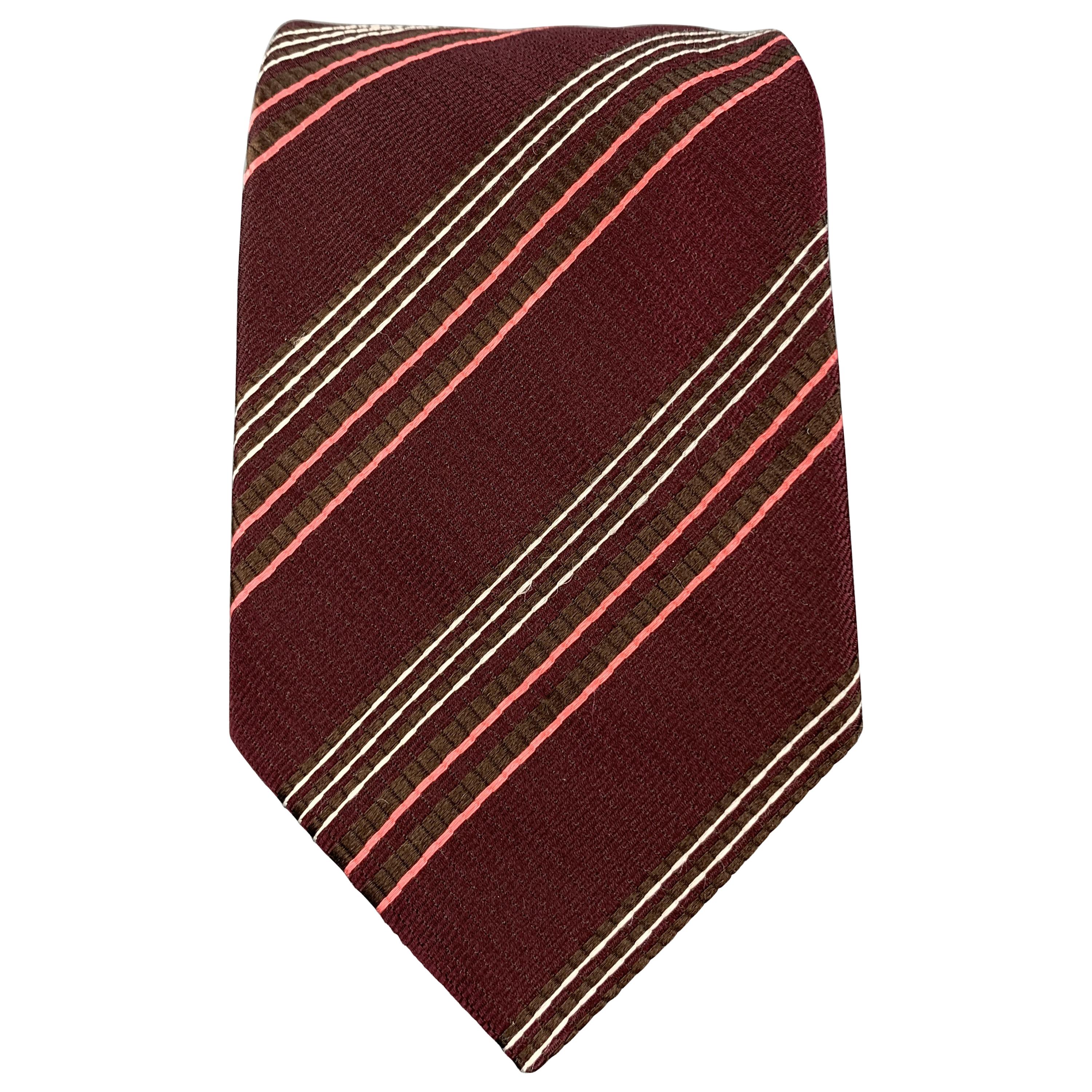 GIORGIO ARMANI Burgundy Striped Textured Silk Tie