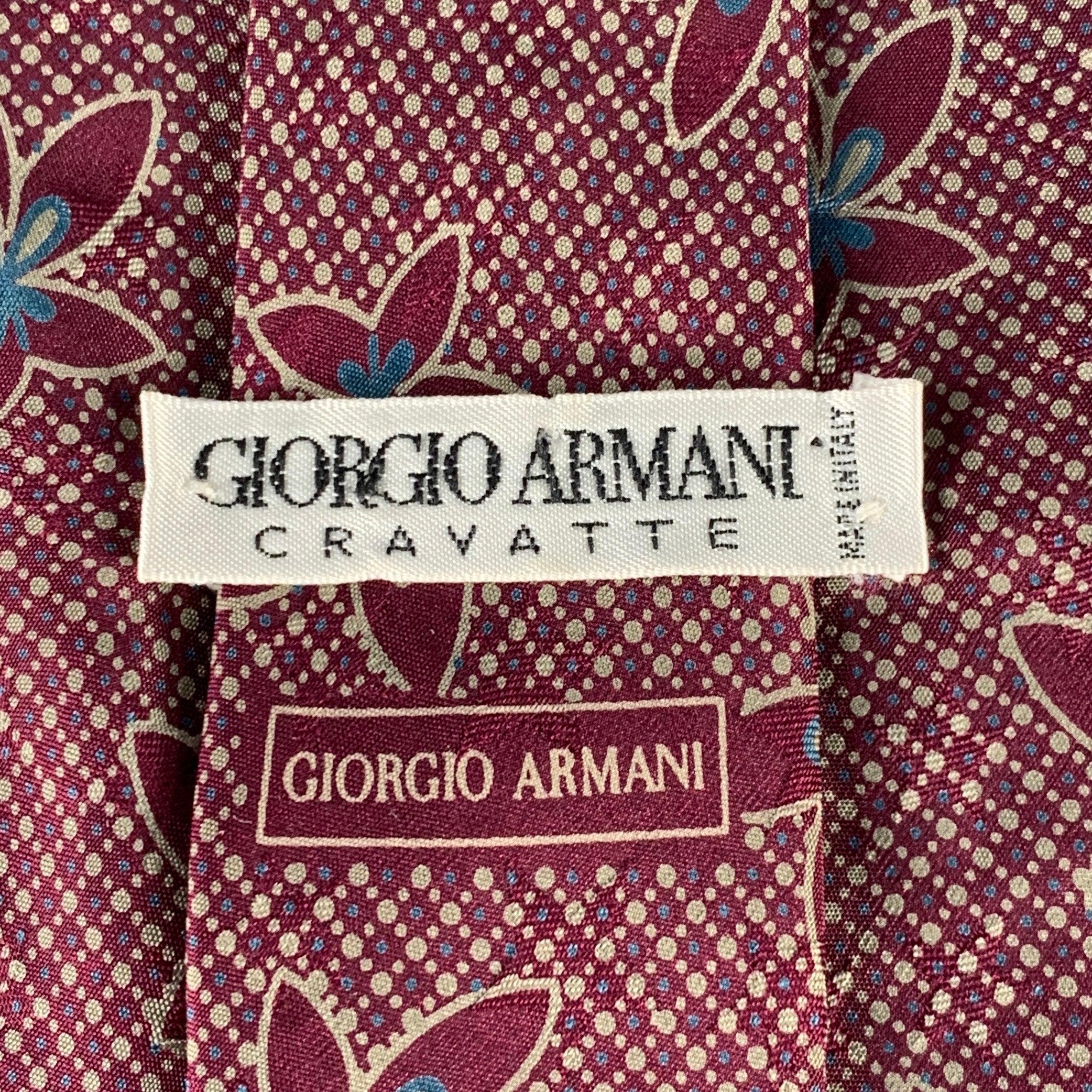 Brown GIORGIO ARMANI Burgundy Taupe Abstract Floral Silk Tie For Sale