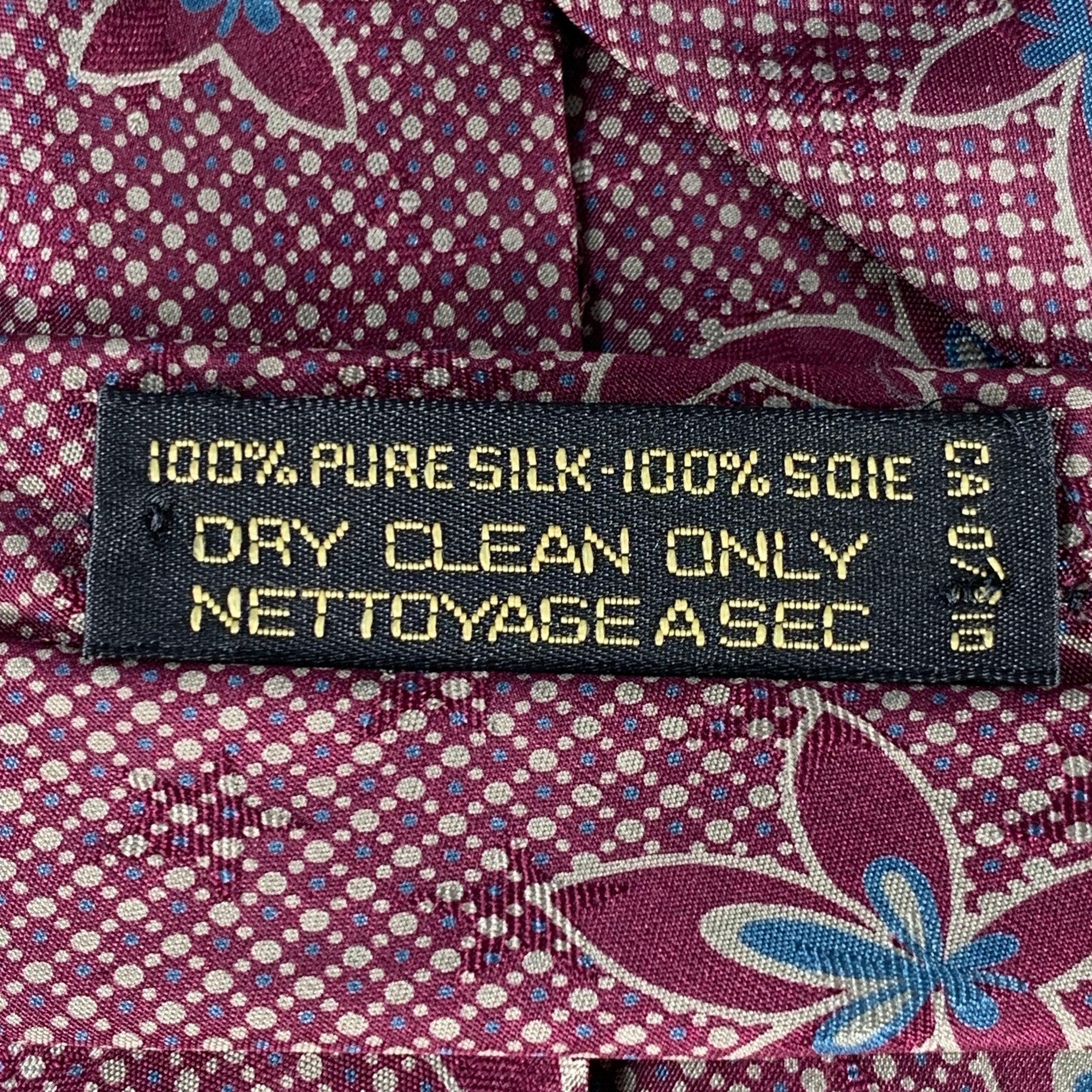 GIORGIO ARMANI Burgundy Taupe Abstract Floral Silk Tie In Excellent Condition For Sale In San Francisco, CA