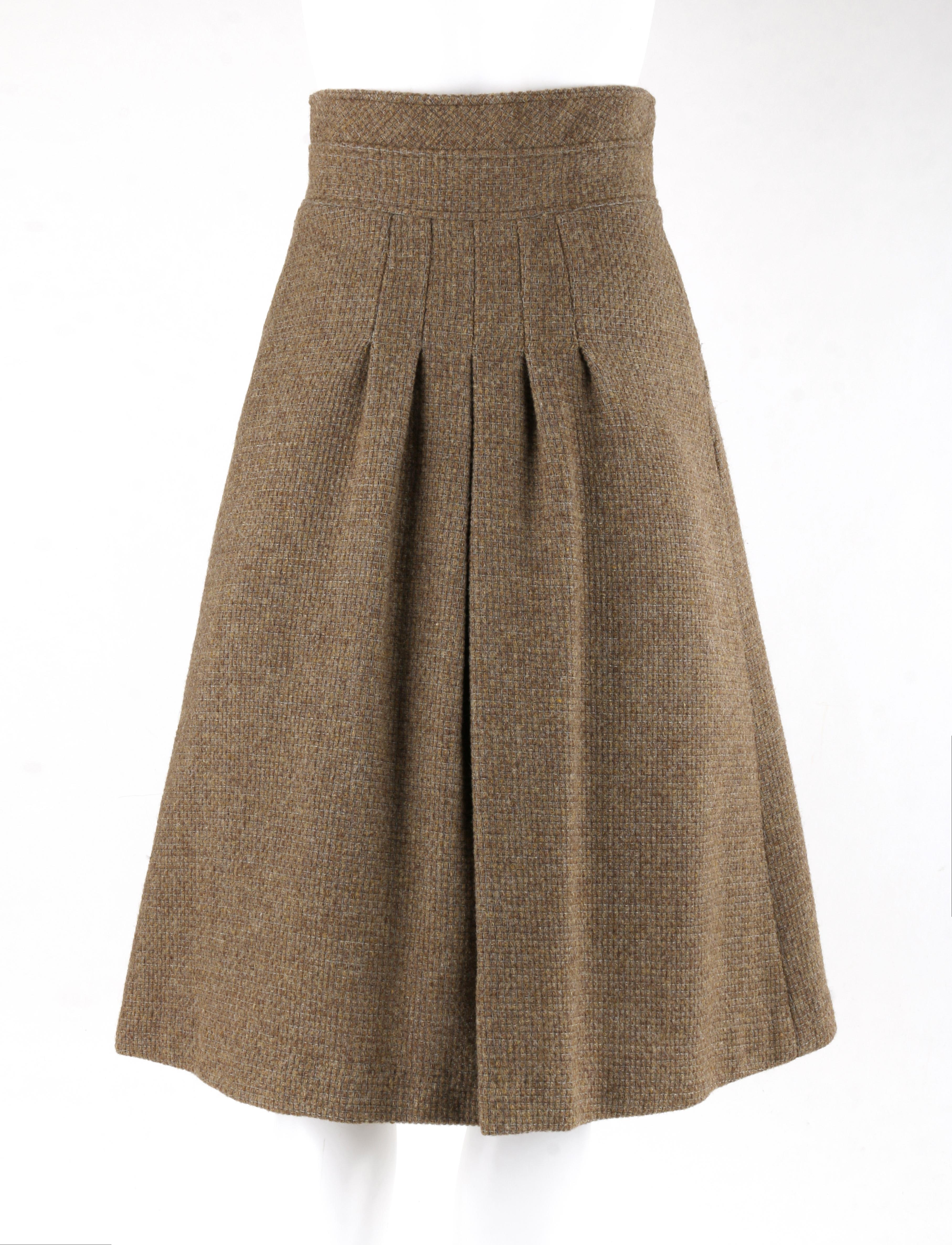 GIORGIO ARMANI c.1980’s Brown Tweed High Waisted Pleated Fit Flare A-Line Skirt  In Good Condition In Thiensville, WI