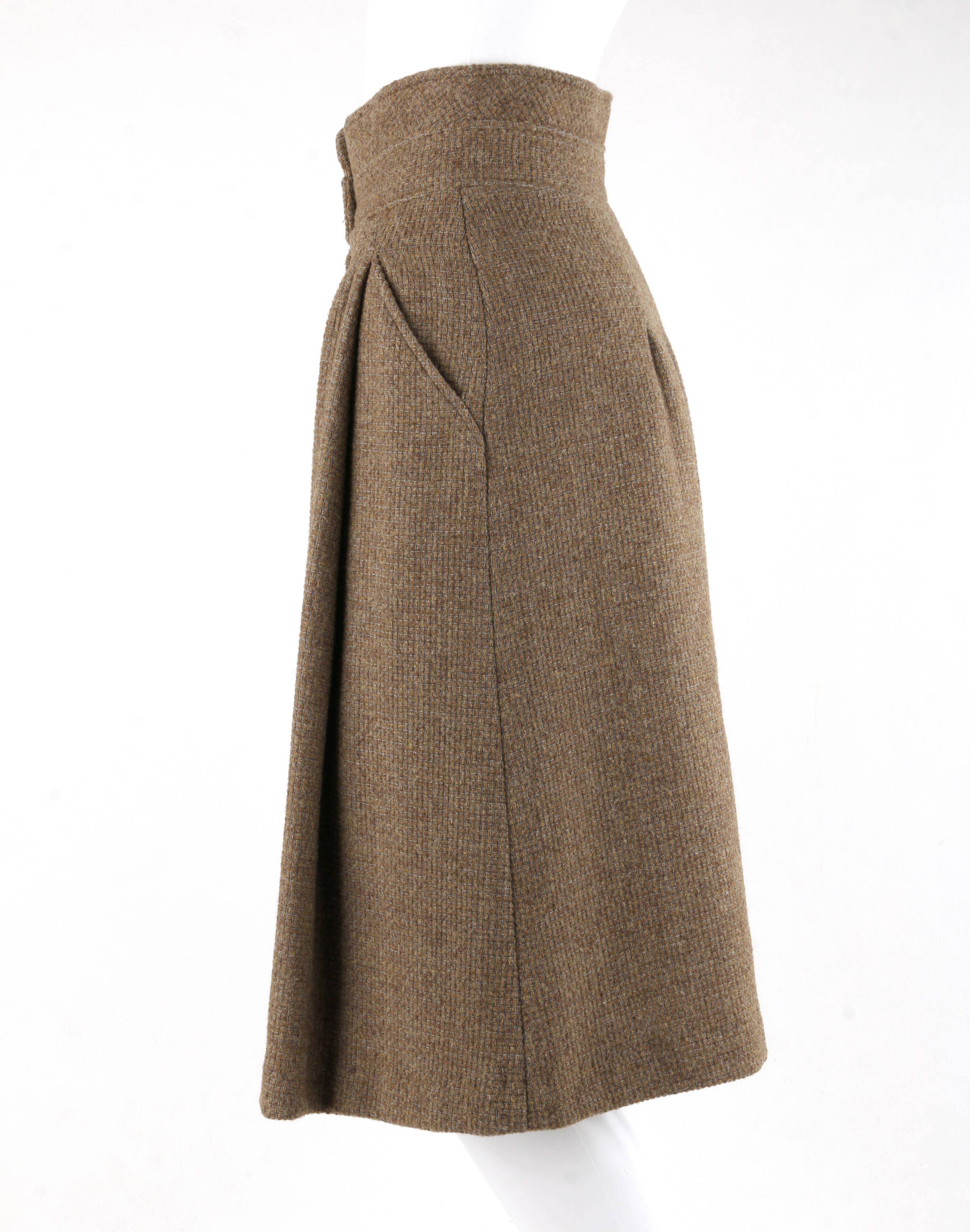 Women's GIORGIO ARMANI c.1980’s Brown Tweed High Waisted Pleated Fit Flare A-Line Skirt 