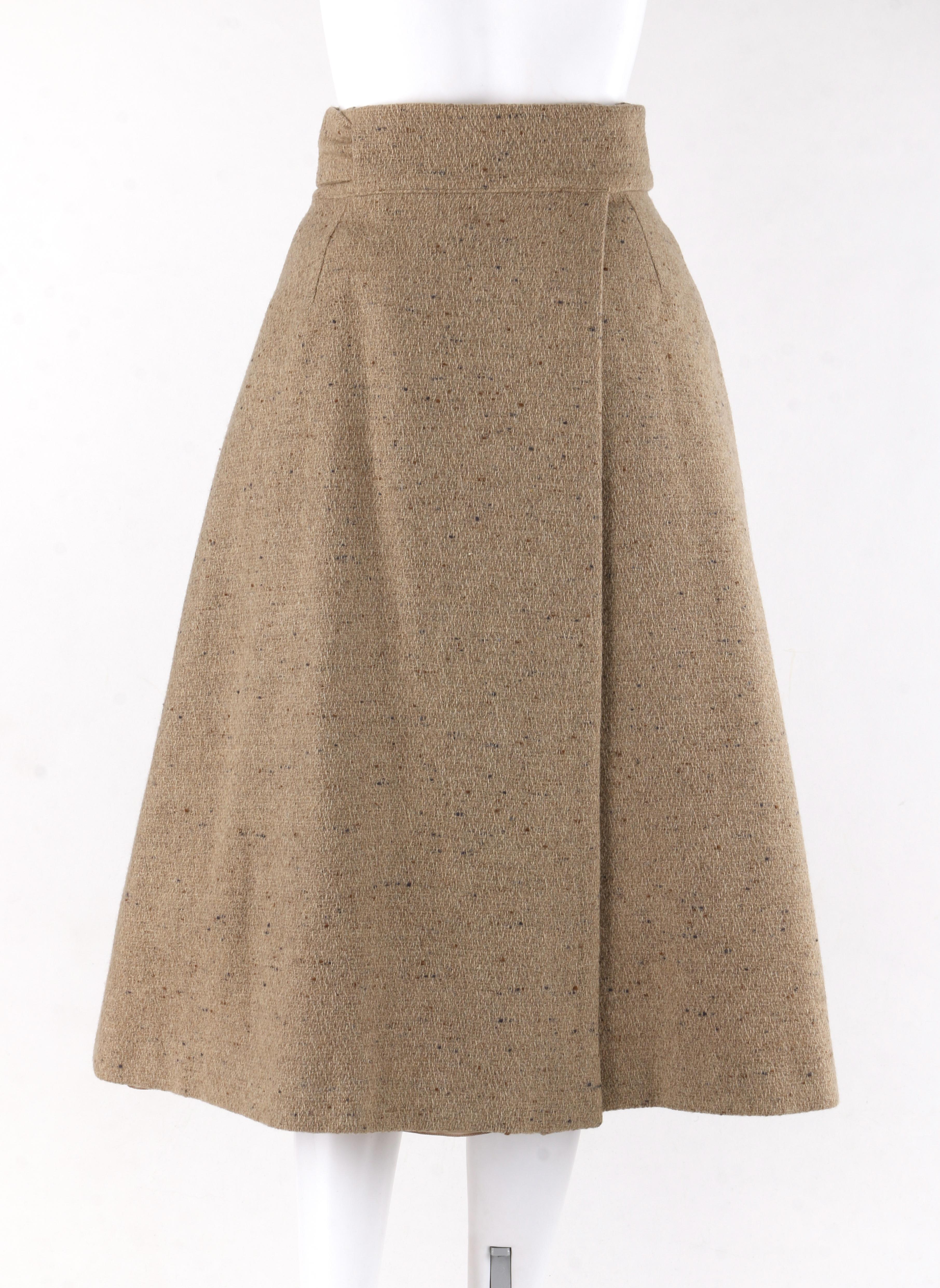 Women's GIORGIO ARMANI c.1980’s Brown Tweed Wool Pleated Wrap Buckle A-Line Skirt For Sale