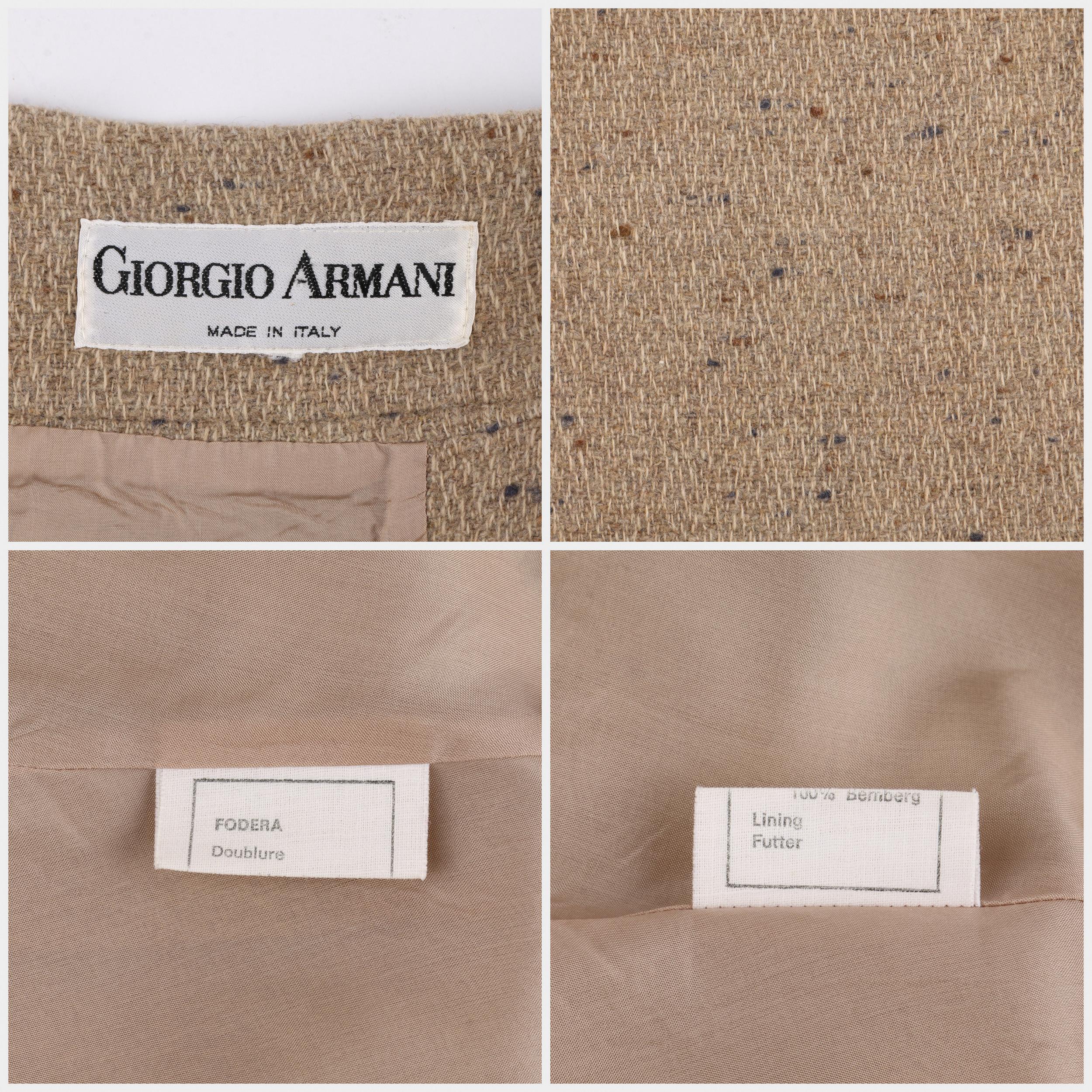 GIORGIO ARMANI Jupe trapèze plissée en tweed marron avec boucle portefeuille en laine (années 1980) en vente 2