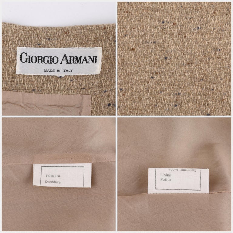 GIORGIO ARMANI c.1980’s Brown Tweed Wool Pleated Wrap Buckle A-Line ...