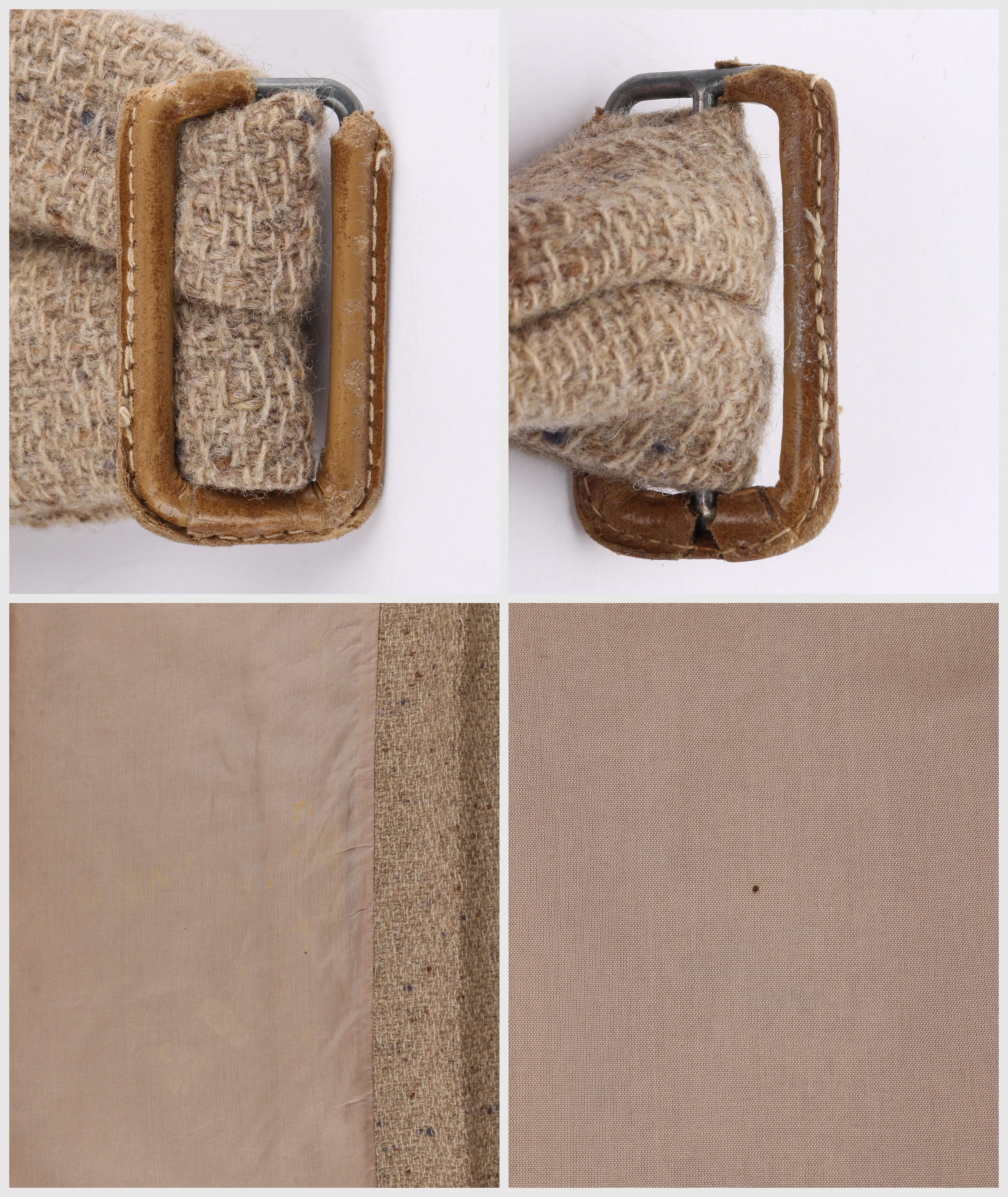 GIORGIO ARMANI Jupe trapèze plissée en tweed marron avec boucle portefeuille en laine (années 1980) en vente 3