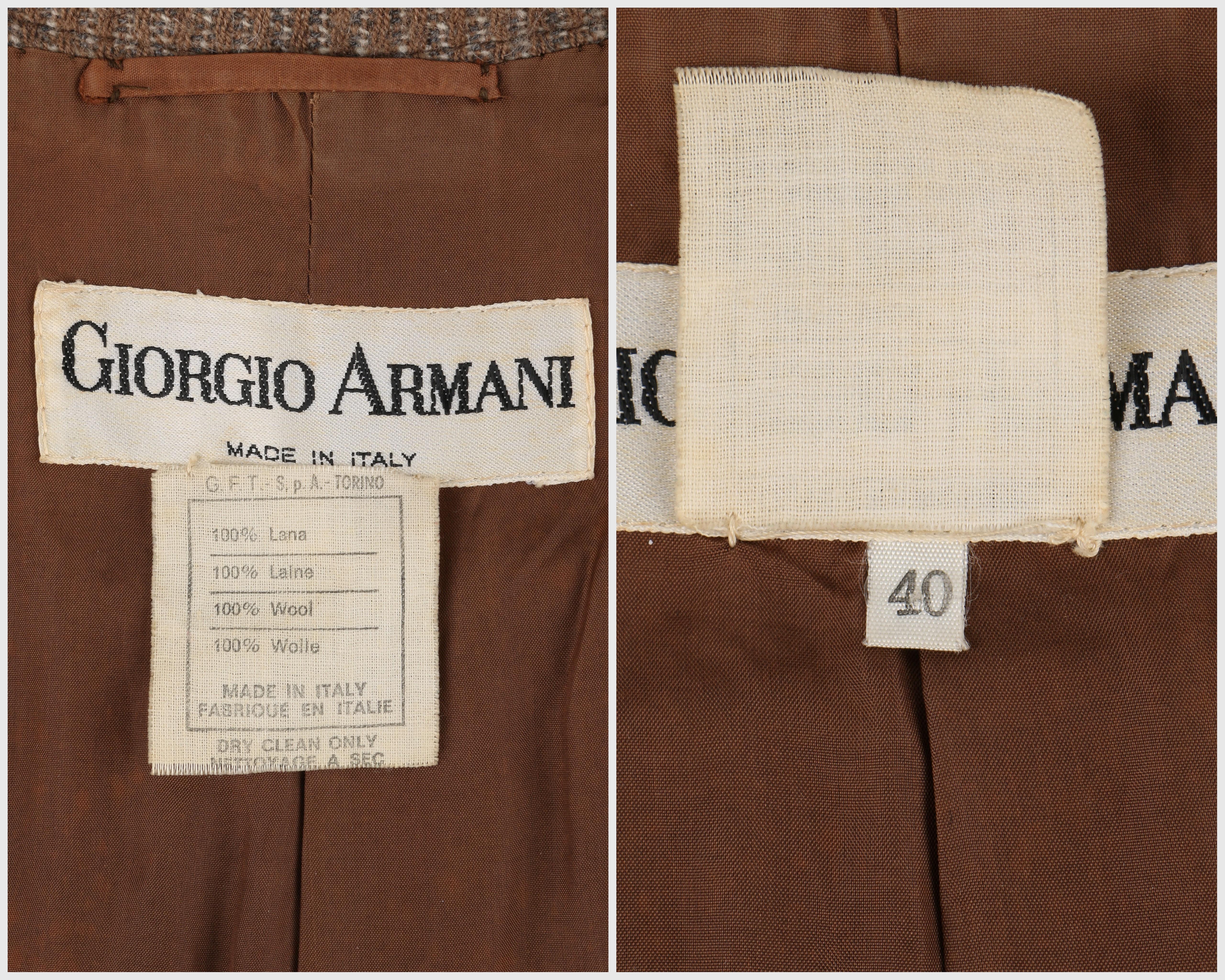GIORGIO ARMANI c.1980’s Light Brown Tweed Belted Ruched High Neck Jacket  For Sale 3