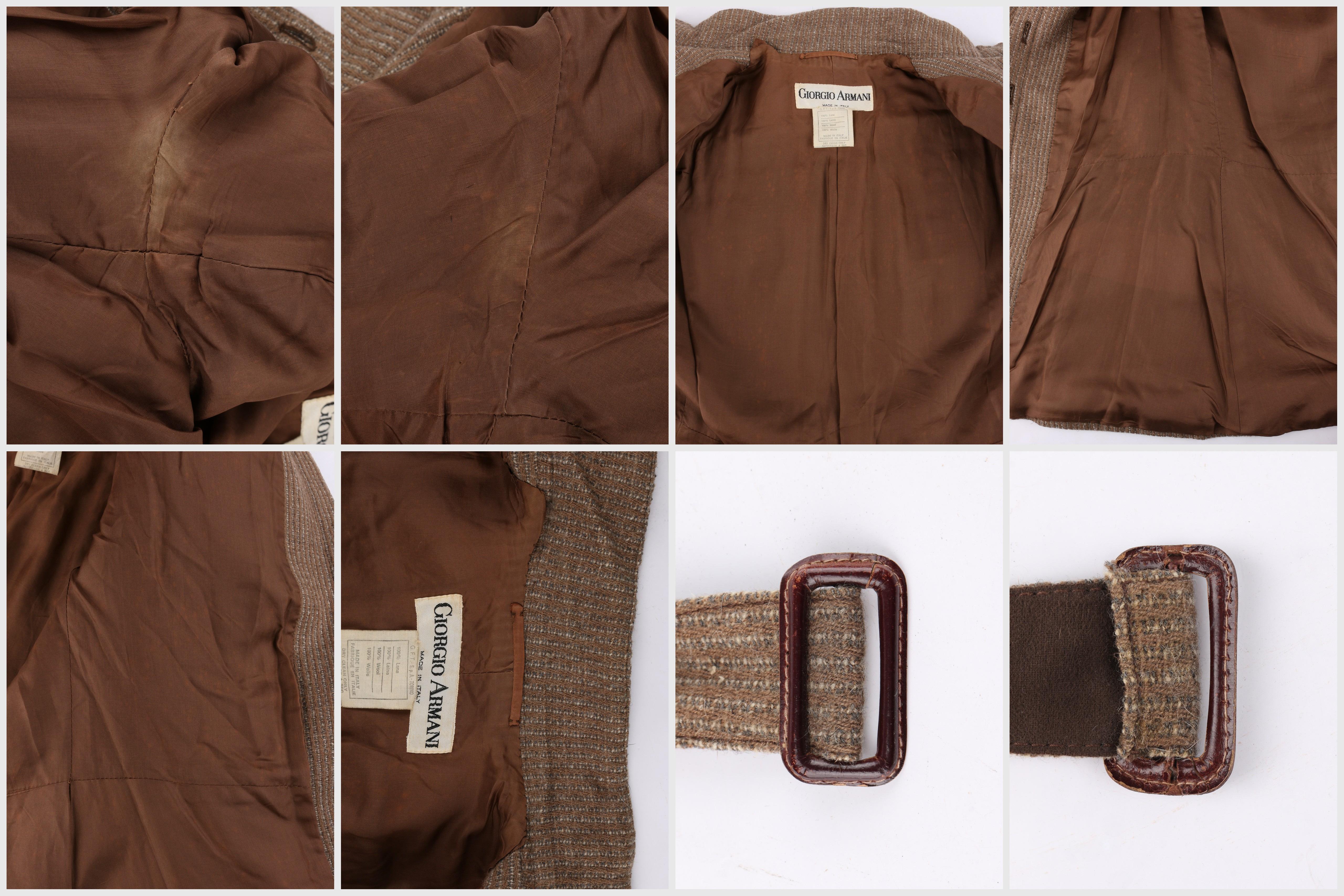 GIORGIO ARMANI c.1980’s Light Brown Tweed Belted Ruched High Neck Jacket  For Sale 4