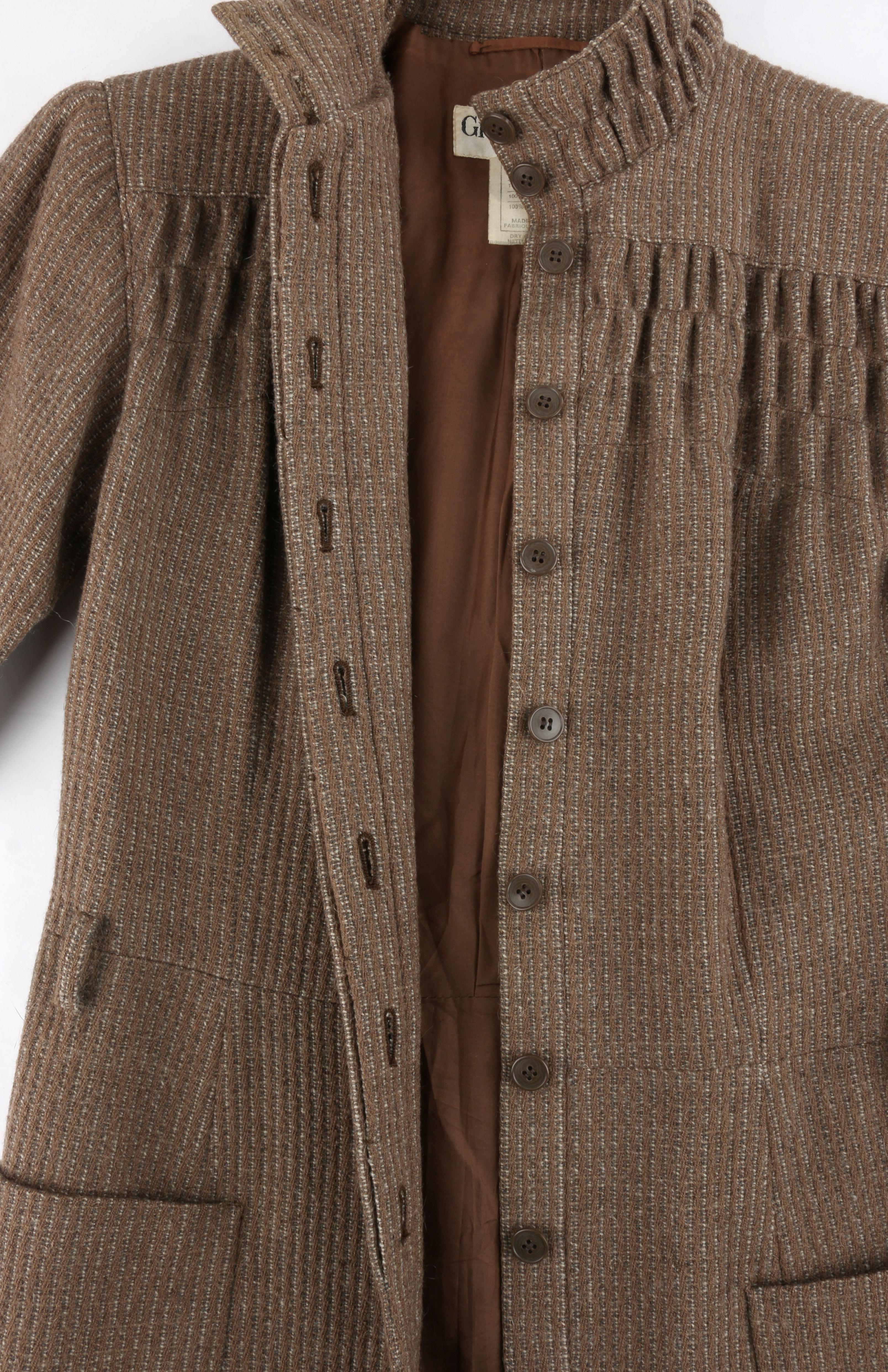 Women's GIORGIO ARMANI c.1980’s Light Brown Tweed Belted Ruched High Neck Jacket For Sale