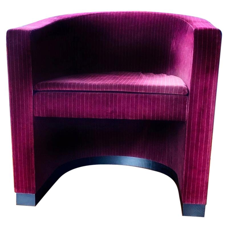 Giorgio Armani Casa Andromeda Modern Cranberry Red Velvet Tub Club Chair, Oak 