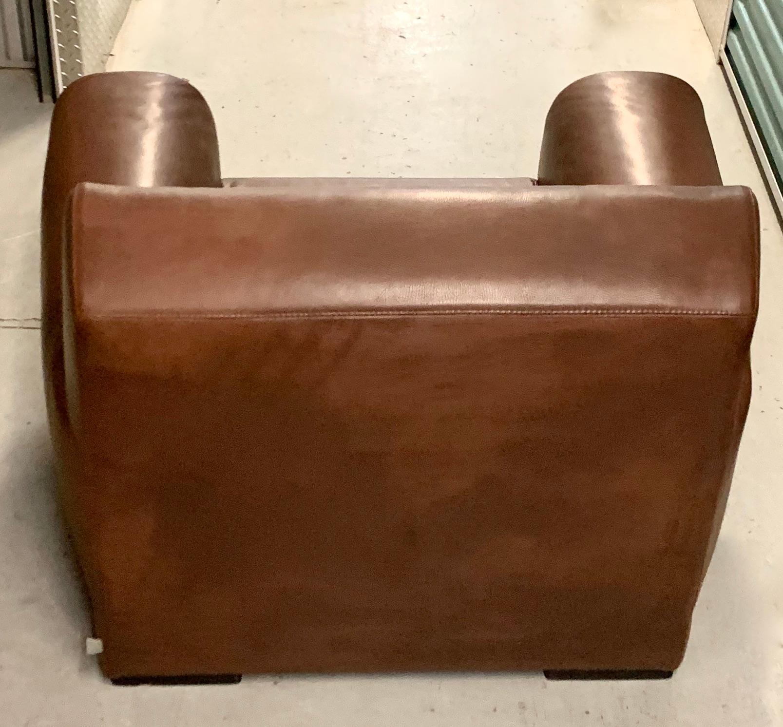 Modern Giorgio Armani Casa Brown Leather Metropolian Club Chair Geometric Deco Armchair