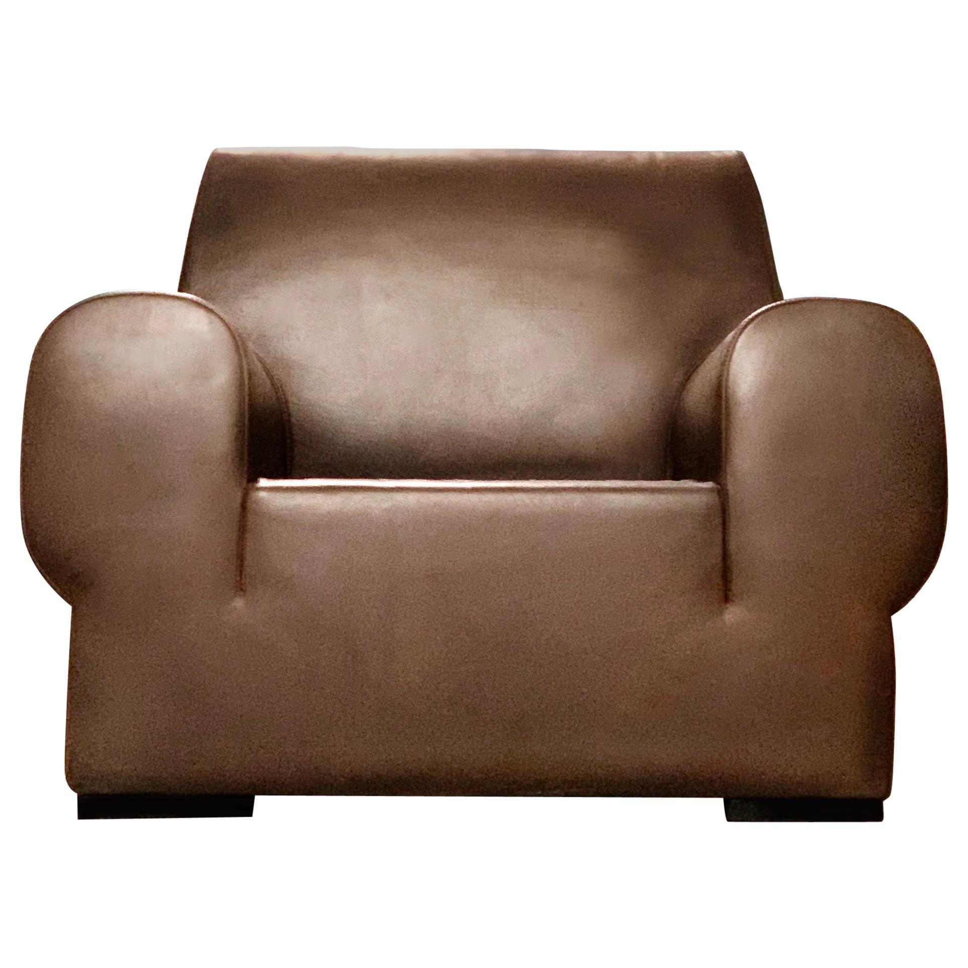 Giorgio Armani Casa Brown Leather Metropolian Club Chair Geometric Deco Armchair