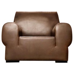 Giorgio Armani Casa Fauteuil club métropolitain en cuir brun Fauteuil déco géométrique