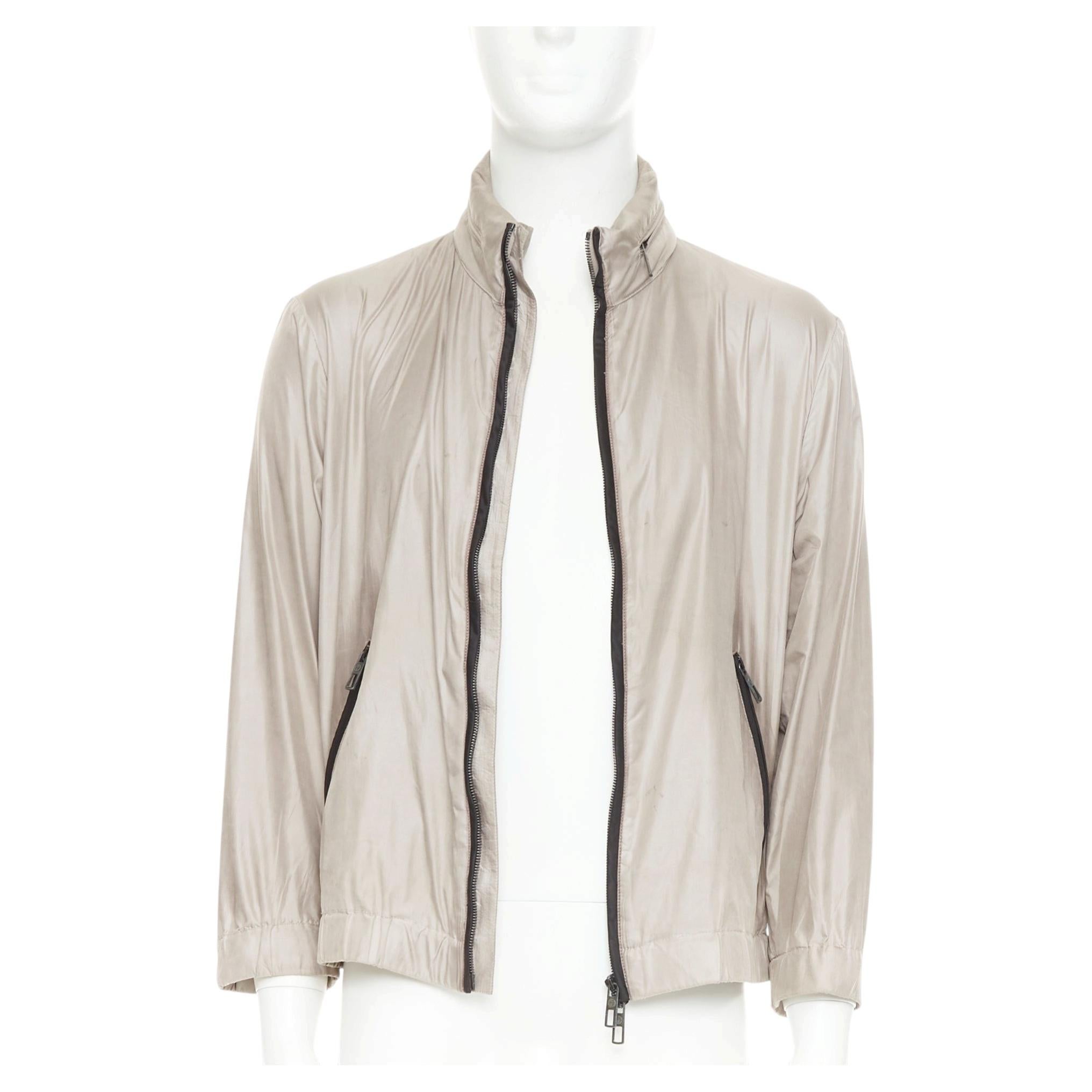 GIORGIO ARMANI champagne silver technical zip up blouson bomber jacket IT48 M