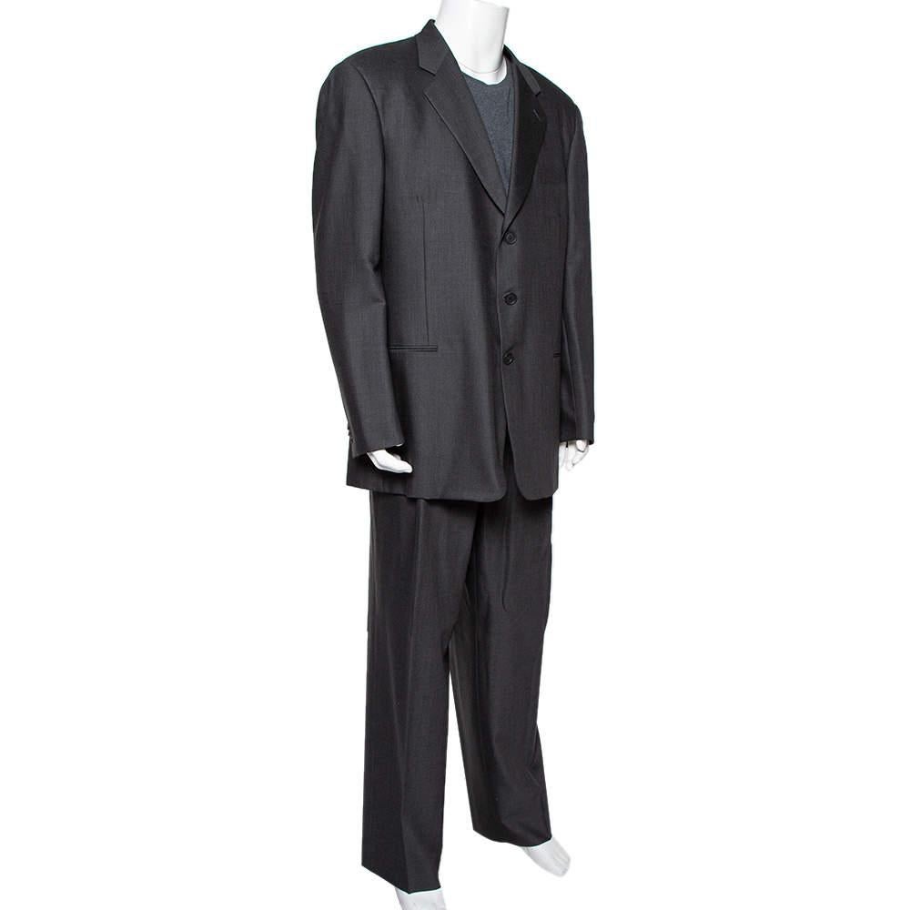 Giorgio Armani Charcoal Grey Wool Suit 5XL In Excellent Condition For Sale In Dubai, Al Qouz 2