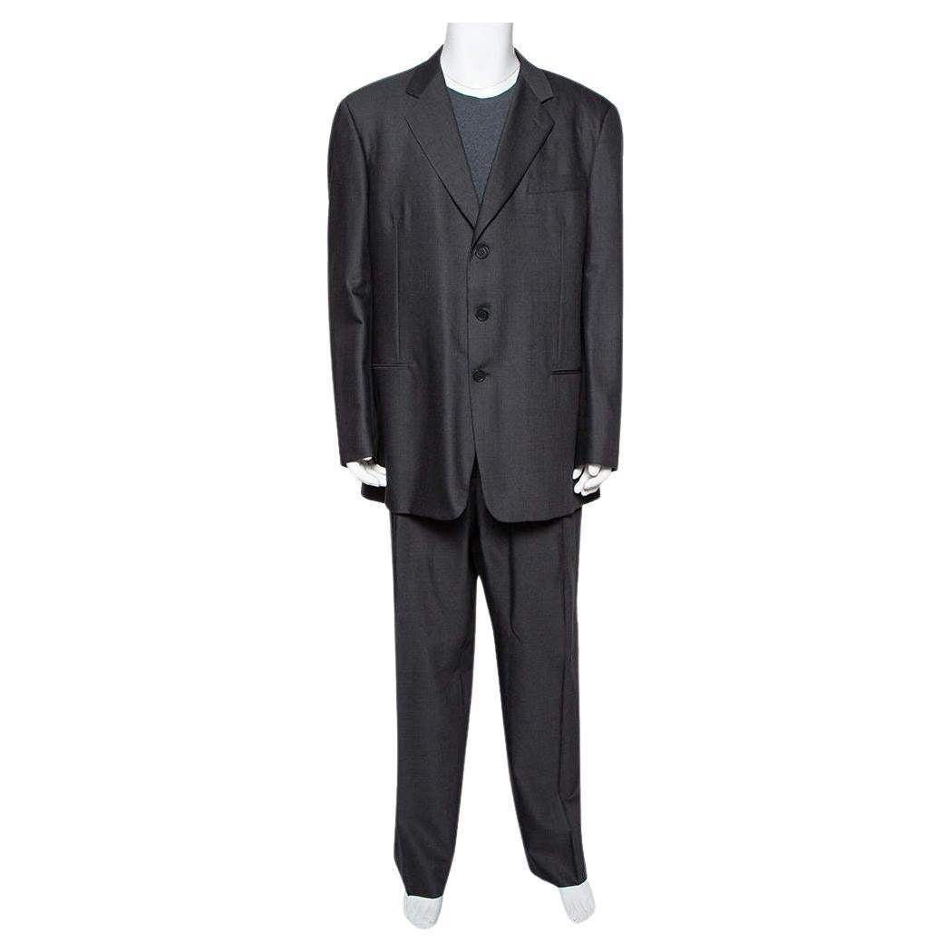 Giorgio Armani Charcoal Grey Wool Suit 5XL For Sale