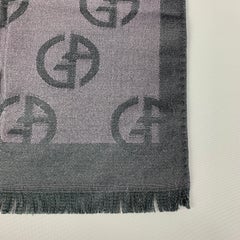 GIORGIO ARMANI Charcoal Silk / Wool Monogram Scarf