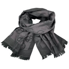 GIORGIO ARMANI Charcoal Silk / Wool Monogram Scarf