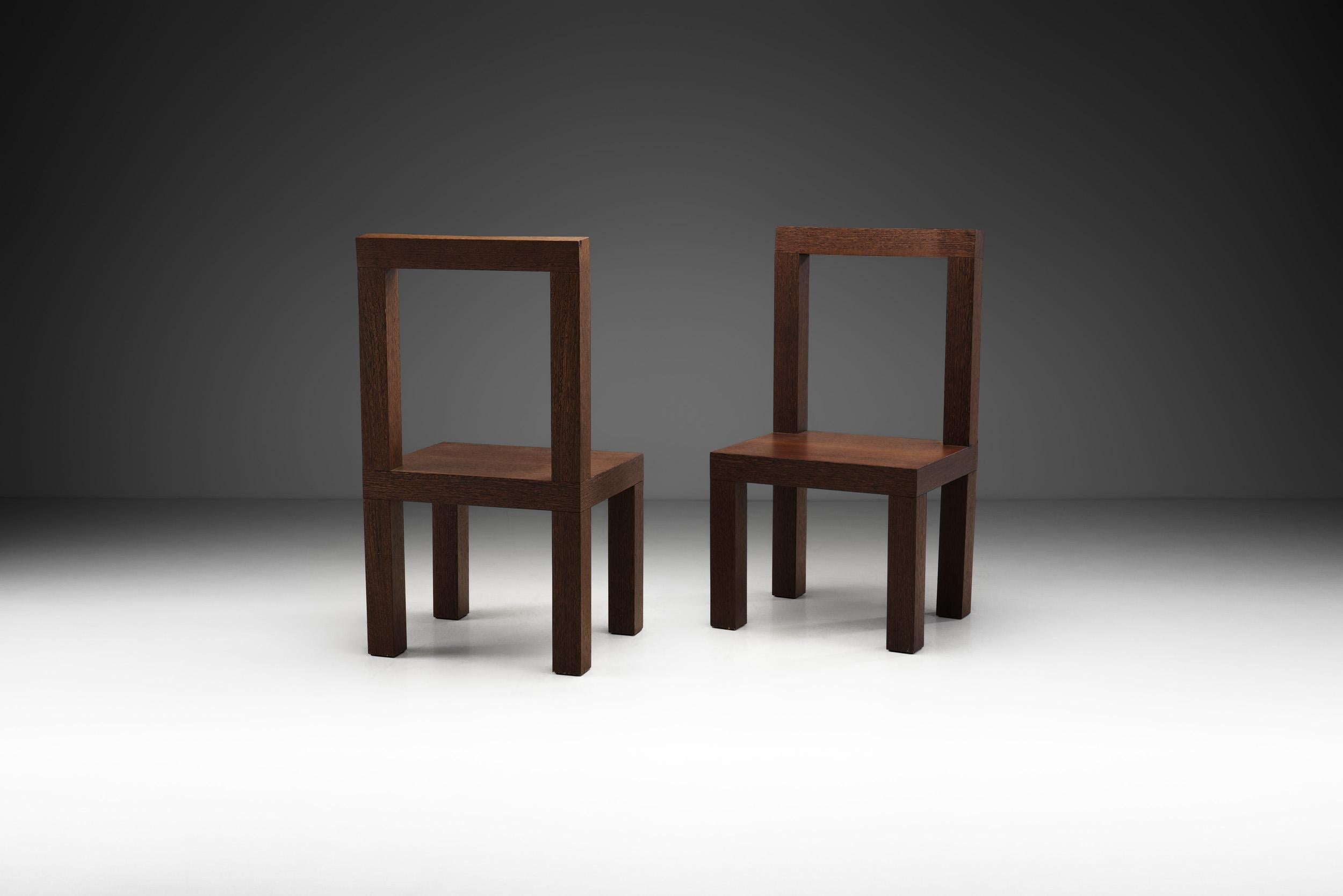 Minimalist Giorgio Armani Chestnut Constructivist Side Chairs, Italy, 1990s For Sale
