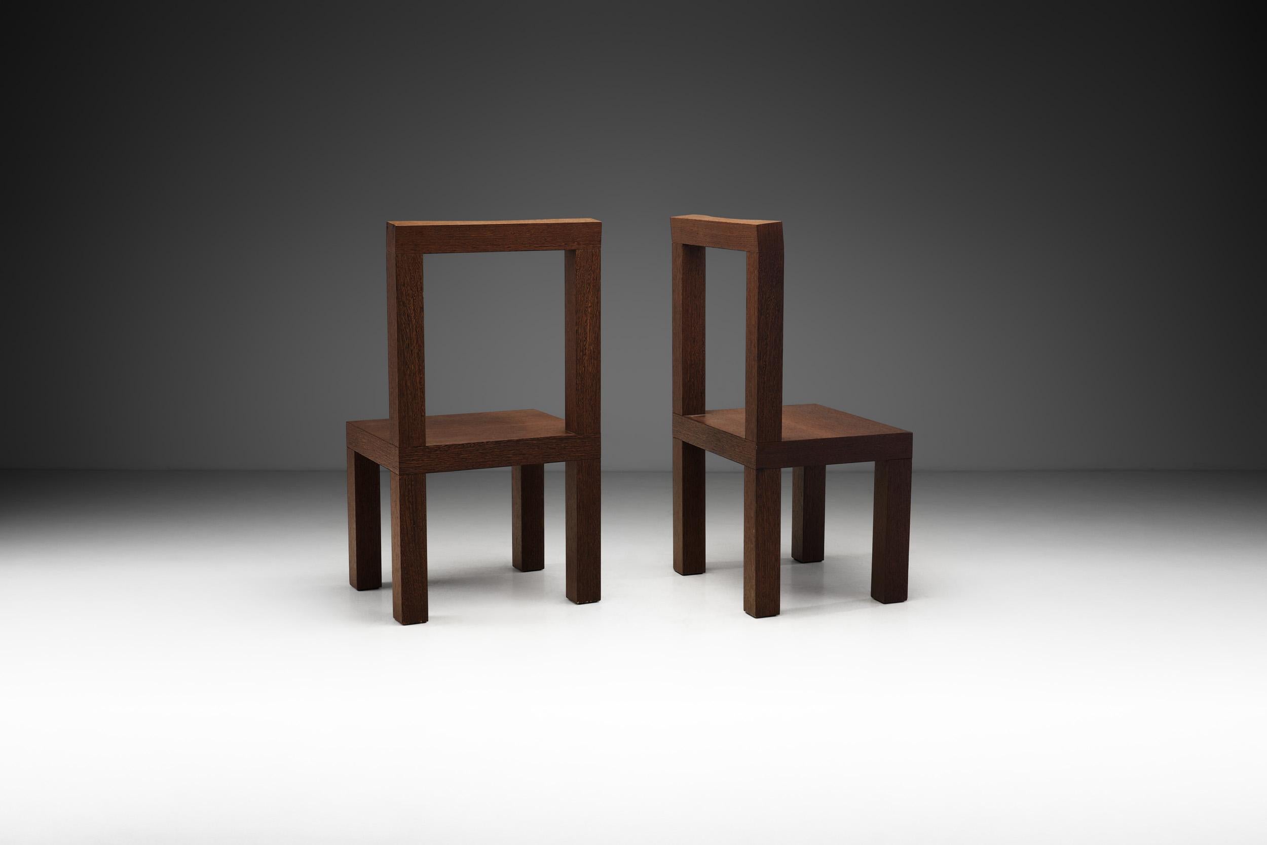 Italian Giorgio Armani Chestnut Constructivist Side Chairs, Italy, 1990s For Sale