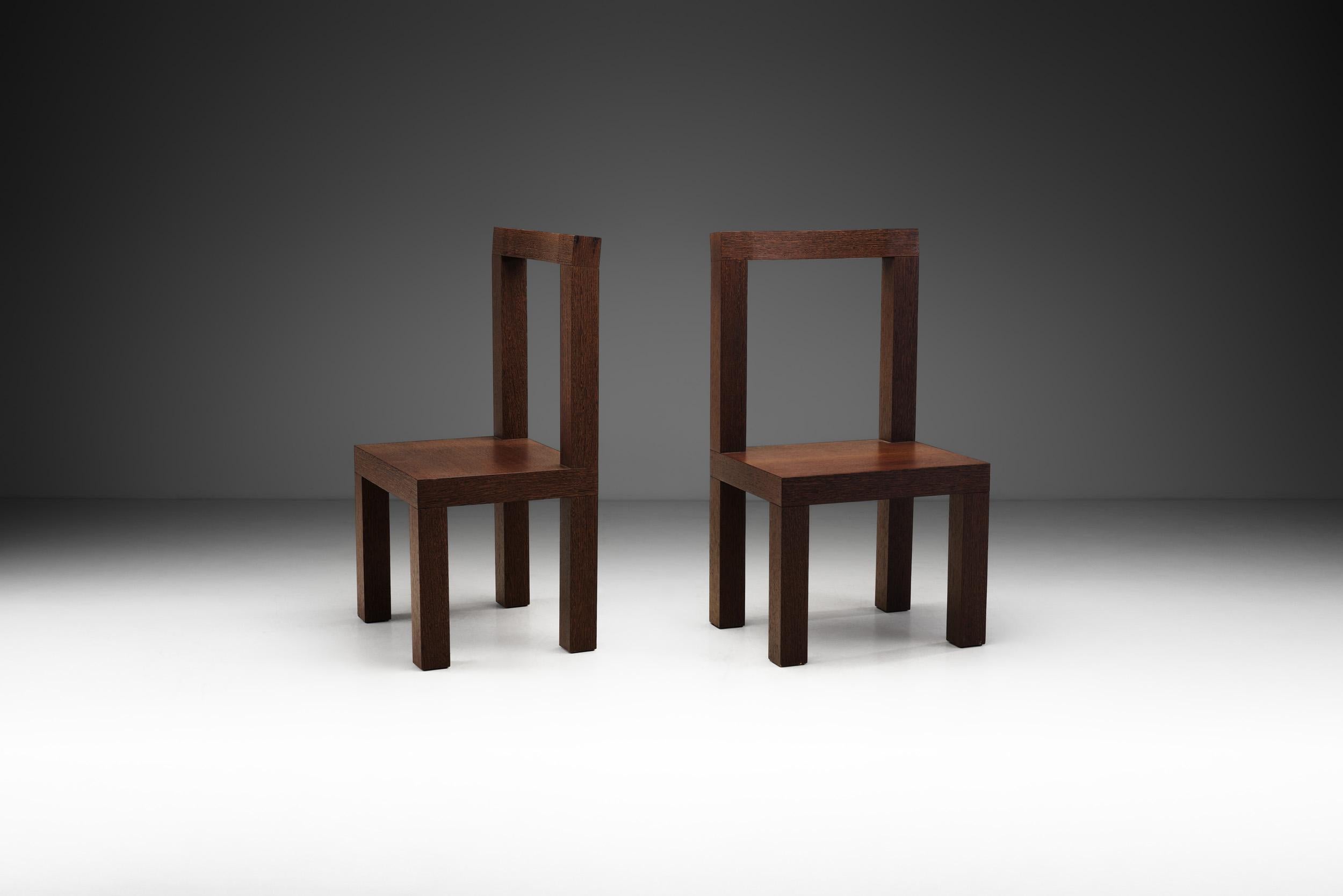 Giorgio Armani Chestnut Constructivist Side Chairs, Italy, 1990s In Good Condition For Sale In Utrecht, NL