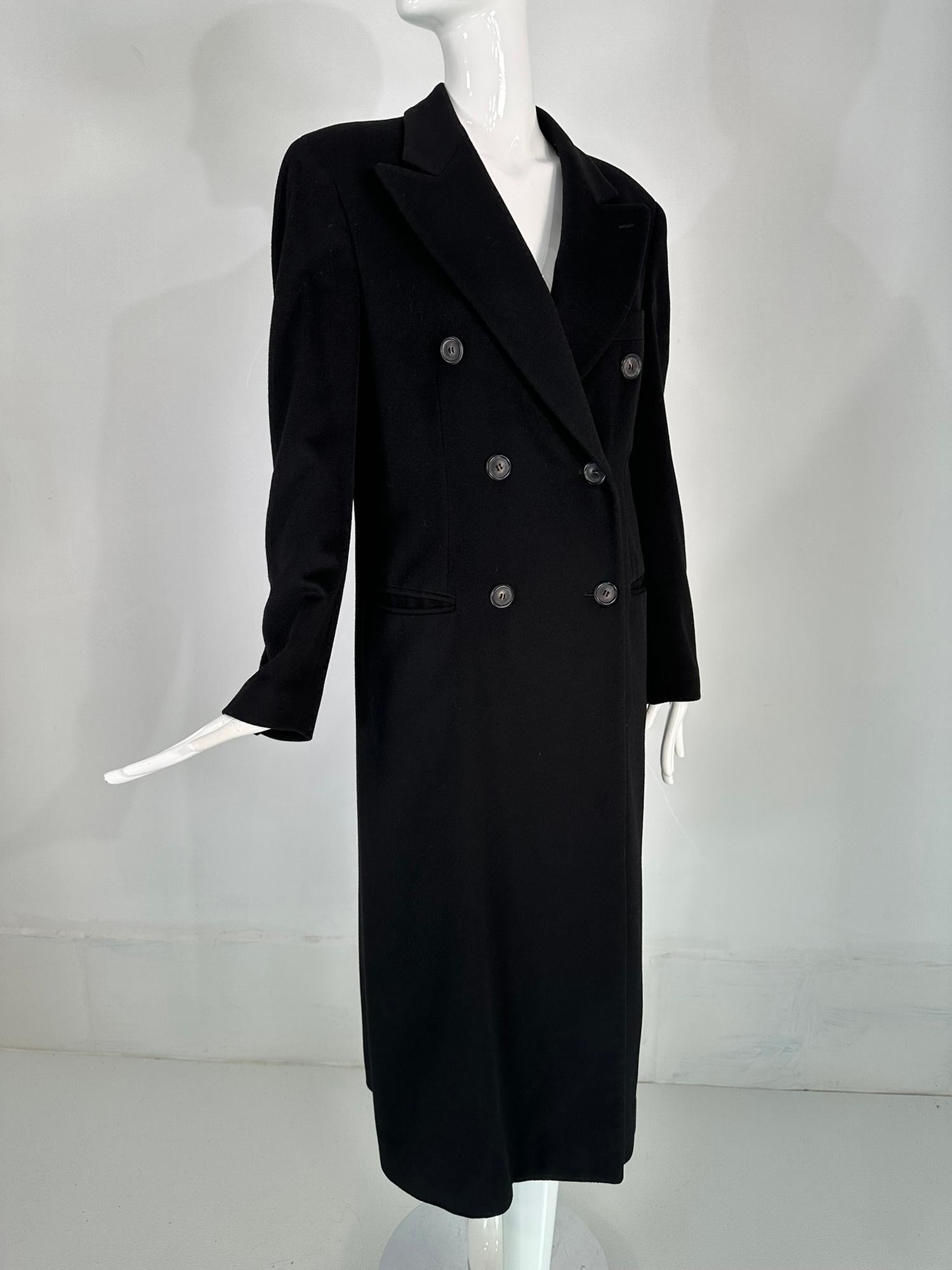 Giorgio Armani Classico Black Label Black Cashmere Double Breasted Winter Coat In Good Condition In West Palm Beach, FL