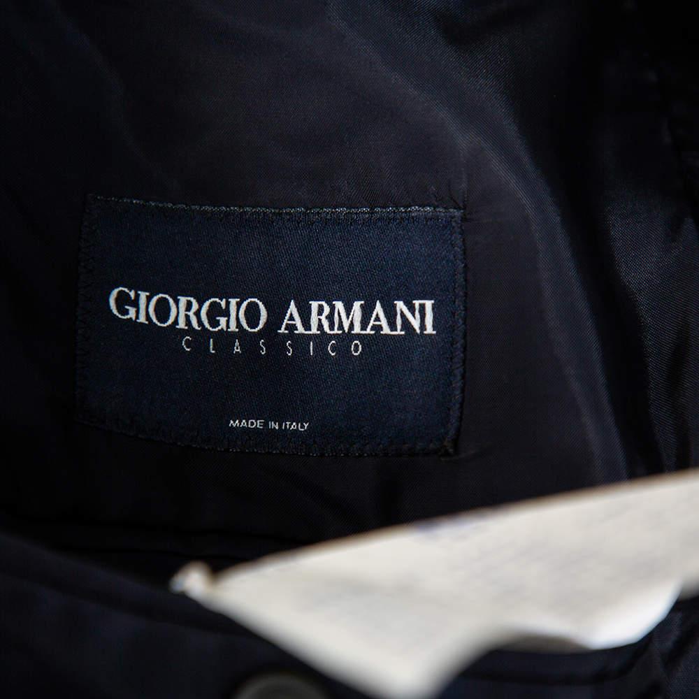 Men's Giorgio Armani Classico Midnight Blue Pinstriped Wool & Silk Suit 5XL For Sale