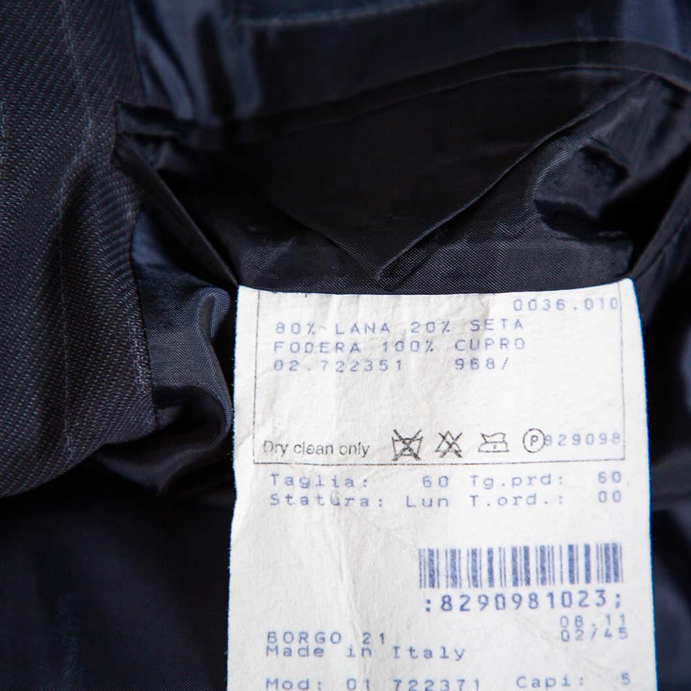Giorgio Armani Classico Midnight Blue Pinstriped Wool & Silk Suit 5XL For Sale 1