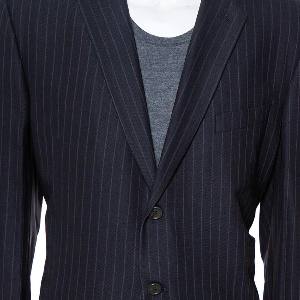 Giorgio Armani Classico Midnight Blue Pinstriped Wool & Silk Suit 5XL For Sale 2