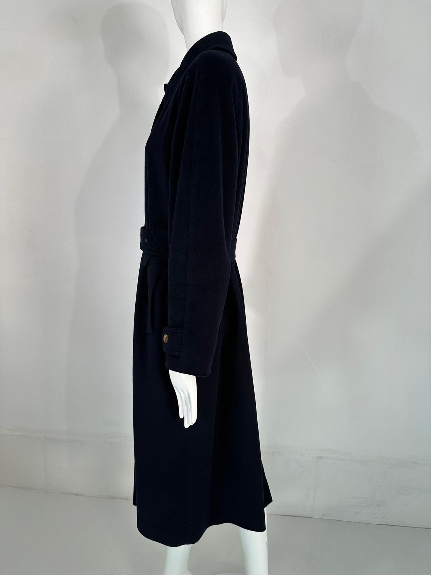 Giorgio Armani Classico Navy Blue Cashmere Raglan Sleeve Belted Over Coat  For Sale 6