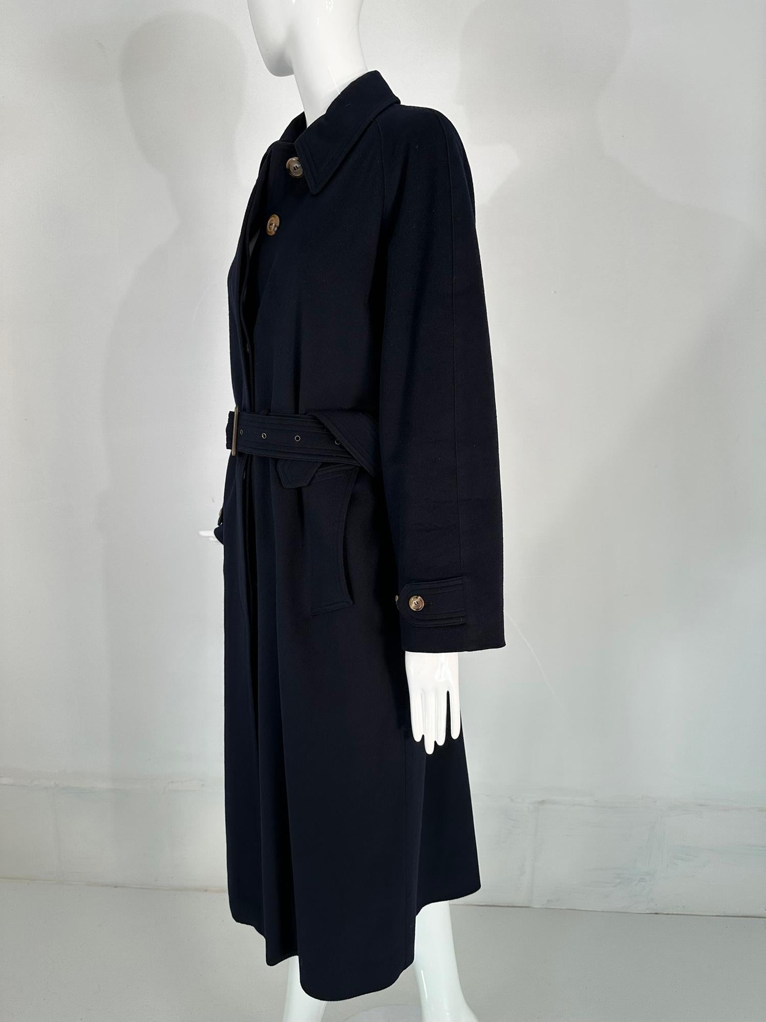 Giorgio Armani Classico Navy Blue Cashmere Raglan Sleeve Belted Over Coat 6