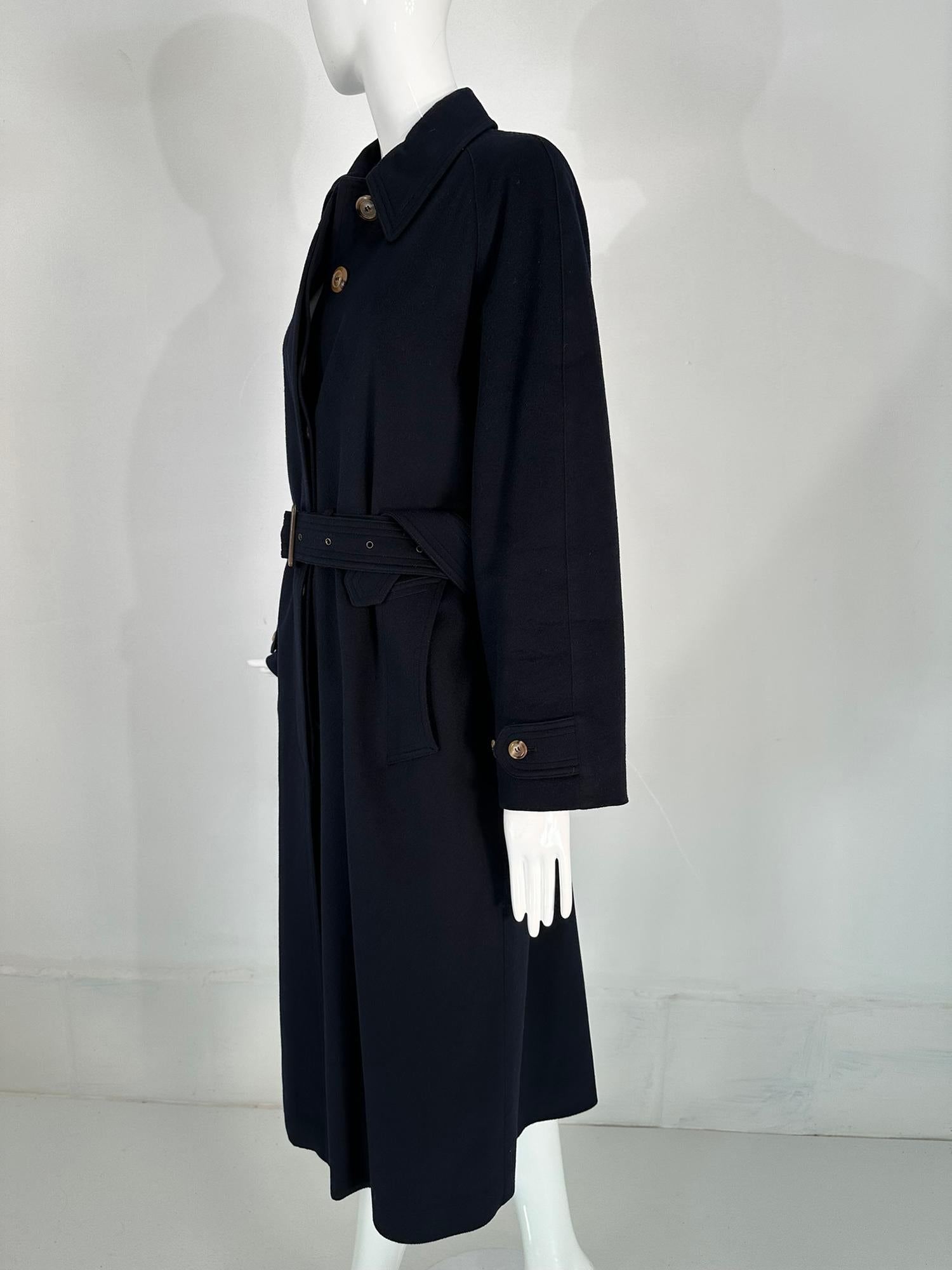 Giorgio Armani Classico Navy Blue Cashmere Raglan Sleeve Belted Over Coat  For Sale 7