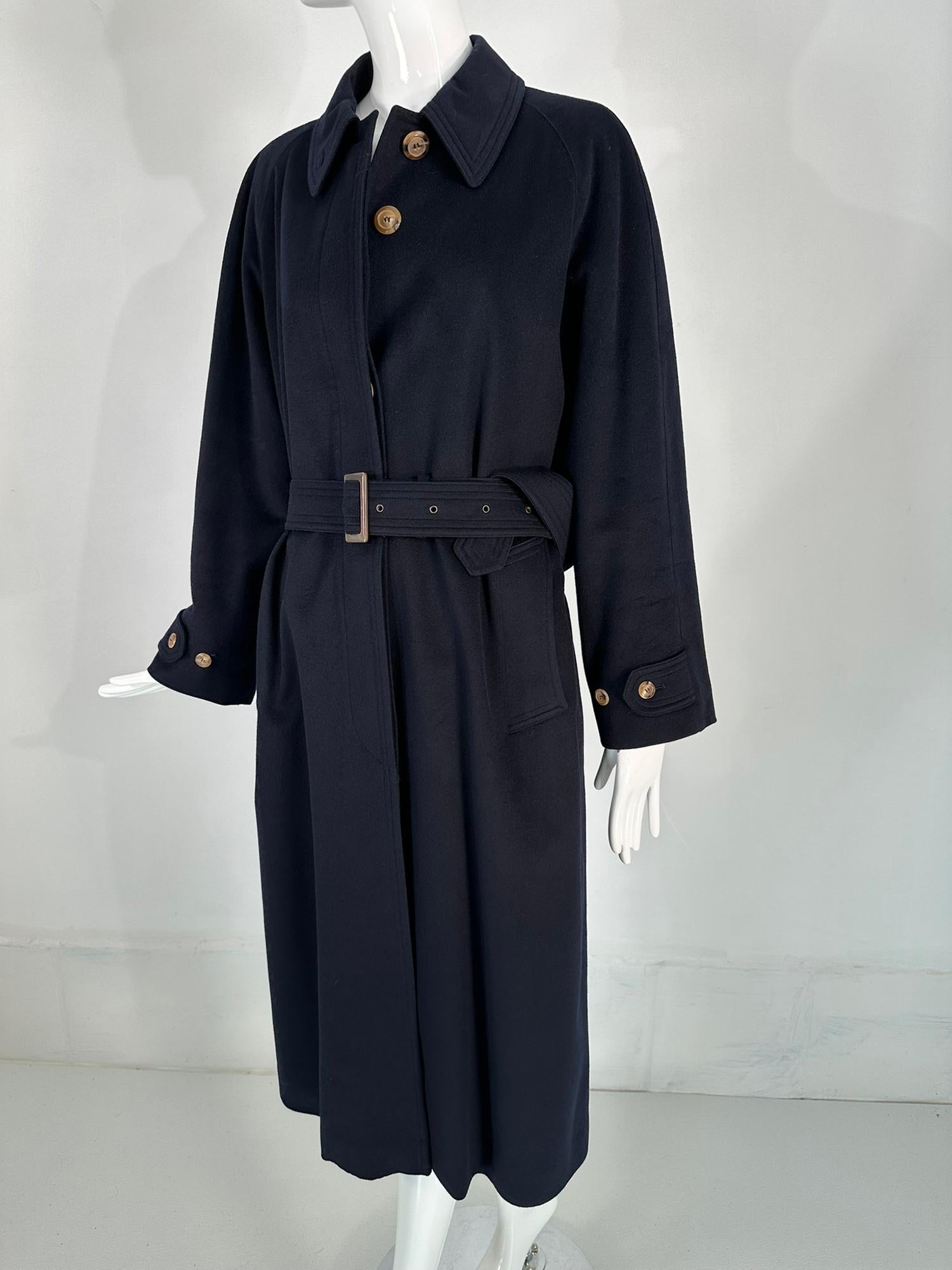 Giorgio Armani Classico Navy Blue Cashmere Raglan Sleeve Belted Over Coat  For Sale 8