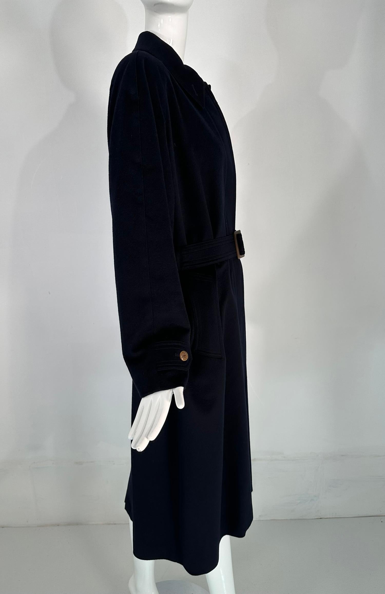 Women's Giorgio Armani Classico Navy Blue Cashmere Raglan Sleeve Belted Over Coat  For Sale