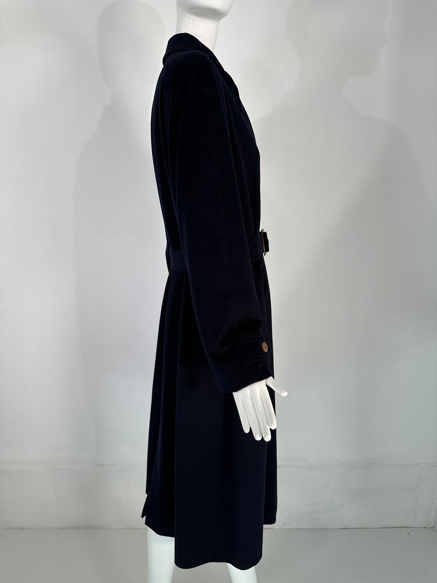 Women's Giorgio Armani Classico Navy Blue Cashmere Raglan Sleeve Belted Over Coat