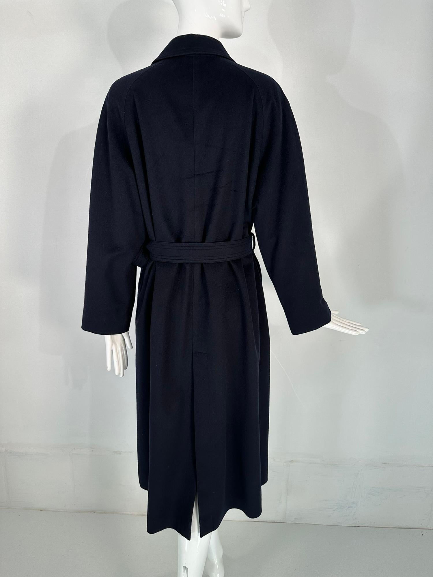 Giorgio Armani Classico Navy Blue Cashmere Raglan Sleeve Belted Over Coat  For Sale 4