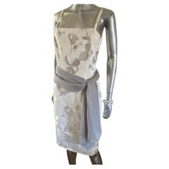 Giorgio Armani Collezione Silver Floral Sheath Cocktail Dress & Scarf Size 12