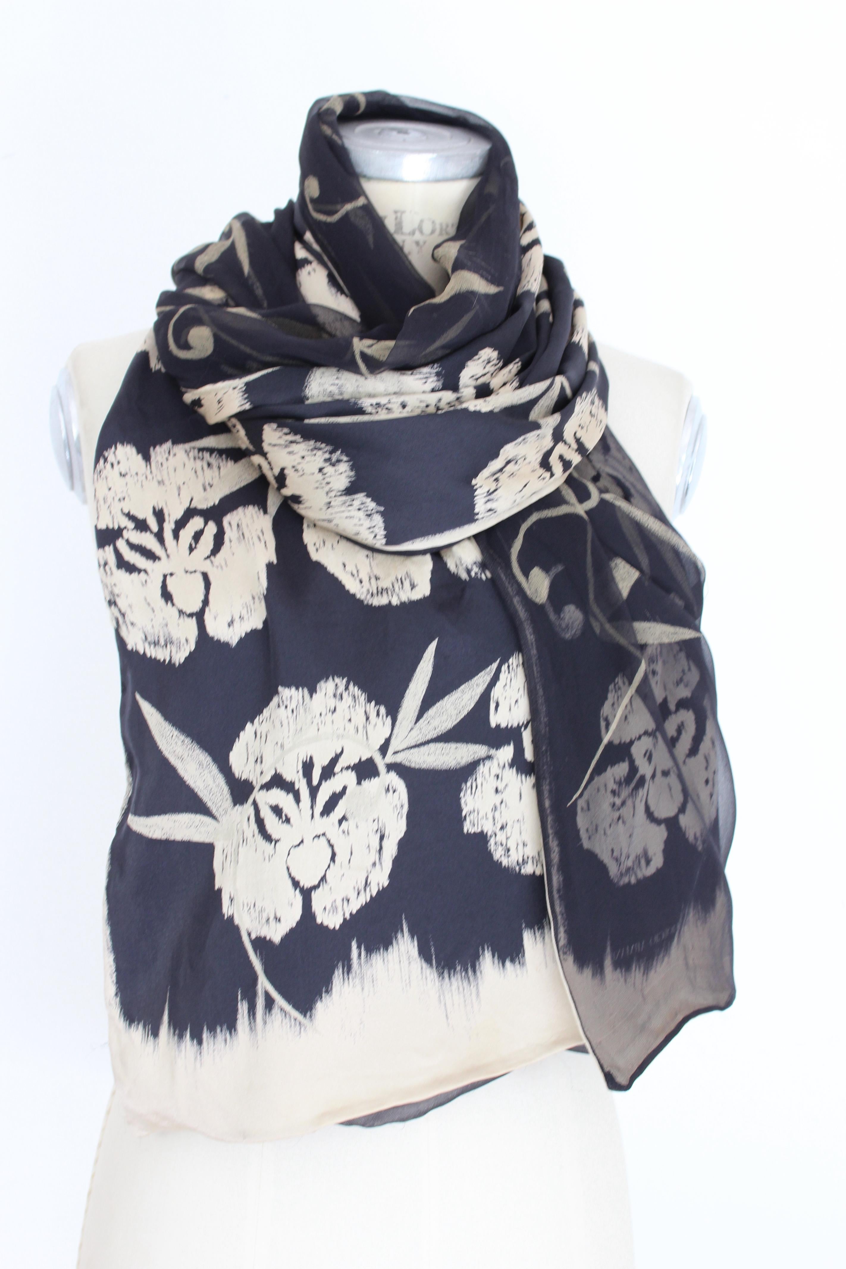 Black Giorgio Armani Collezioni Blue Beige Silk Floral Scarf