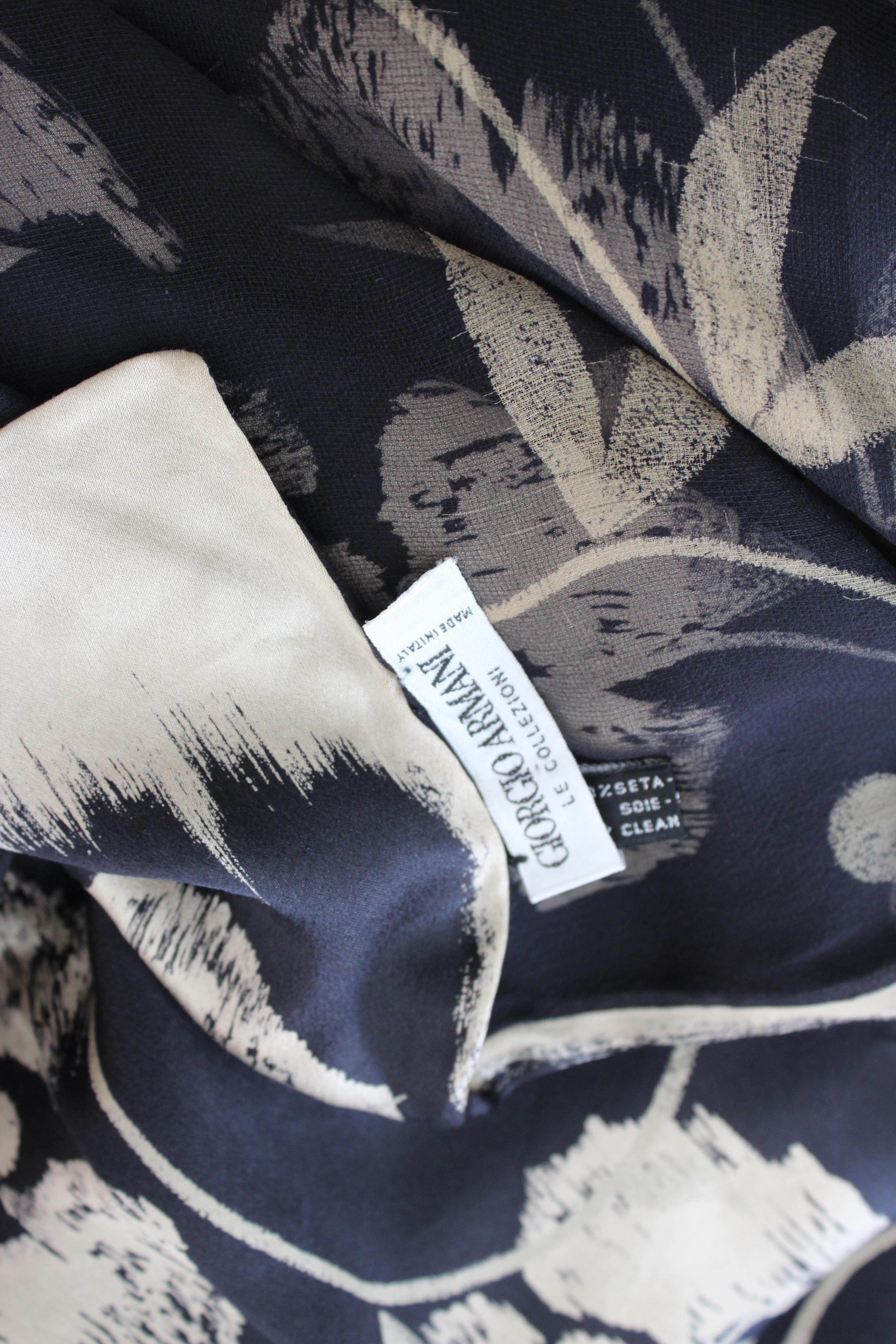 Giorgio Armani Collezioni Blue Beige Silk Floral Scarf For Sale at 1stDibs