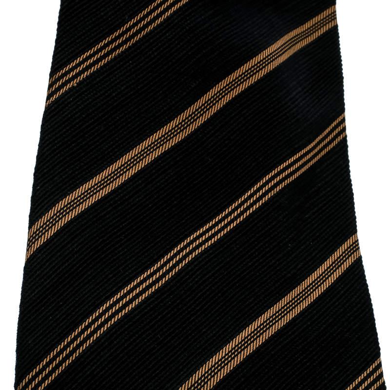 Men's Giorgio Armani Cravatte Black and Beige Diagonal Striped Traditional Ties