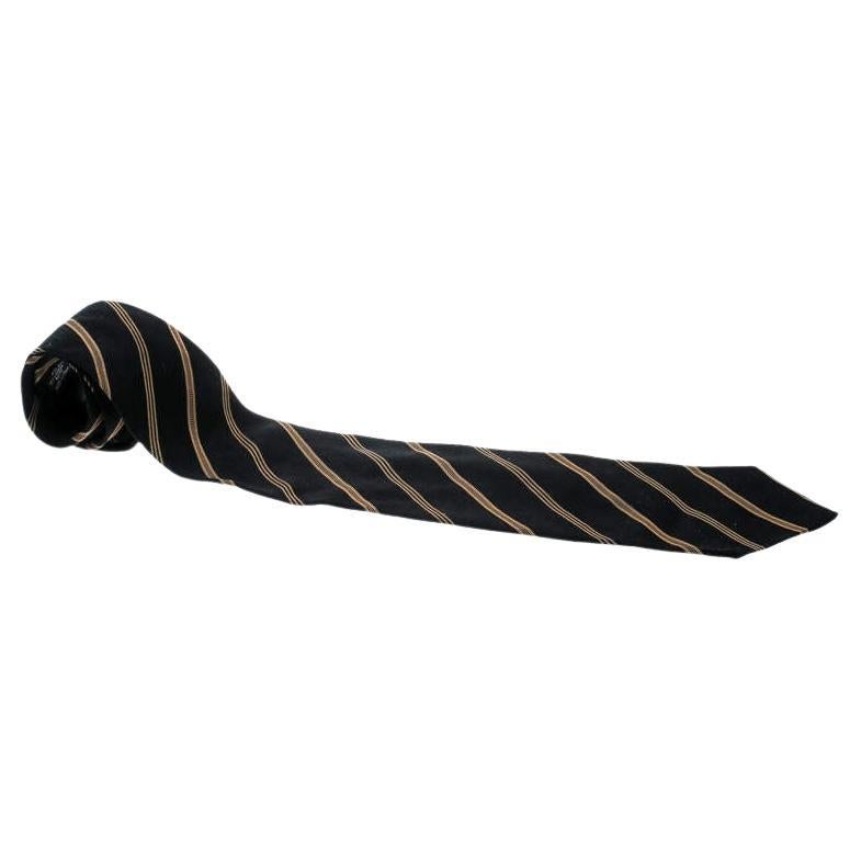 Giorgio Armani Cravatte Black and Beige Diagonal Striped Traditional Ties For Sale