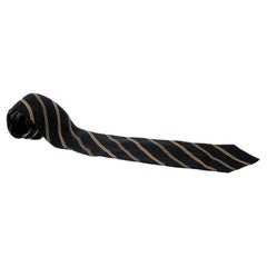 Giorgio Armani Cravatte Black and Beige Diagonal Striped Traditional Ties