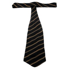 Giorgio Armani Cravatte Black Beige Diagonal Striped Jacquard Traditional Tie