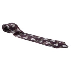 Giorgio Armani Cravatte Burgundy Leaf Print Traditional Silk Tie