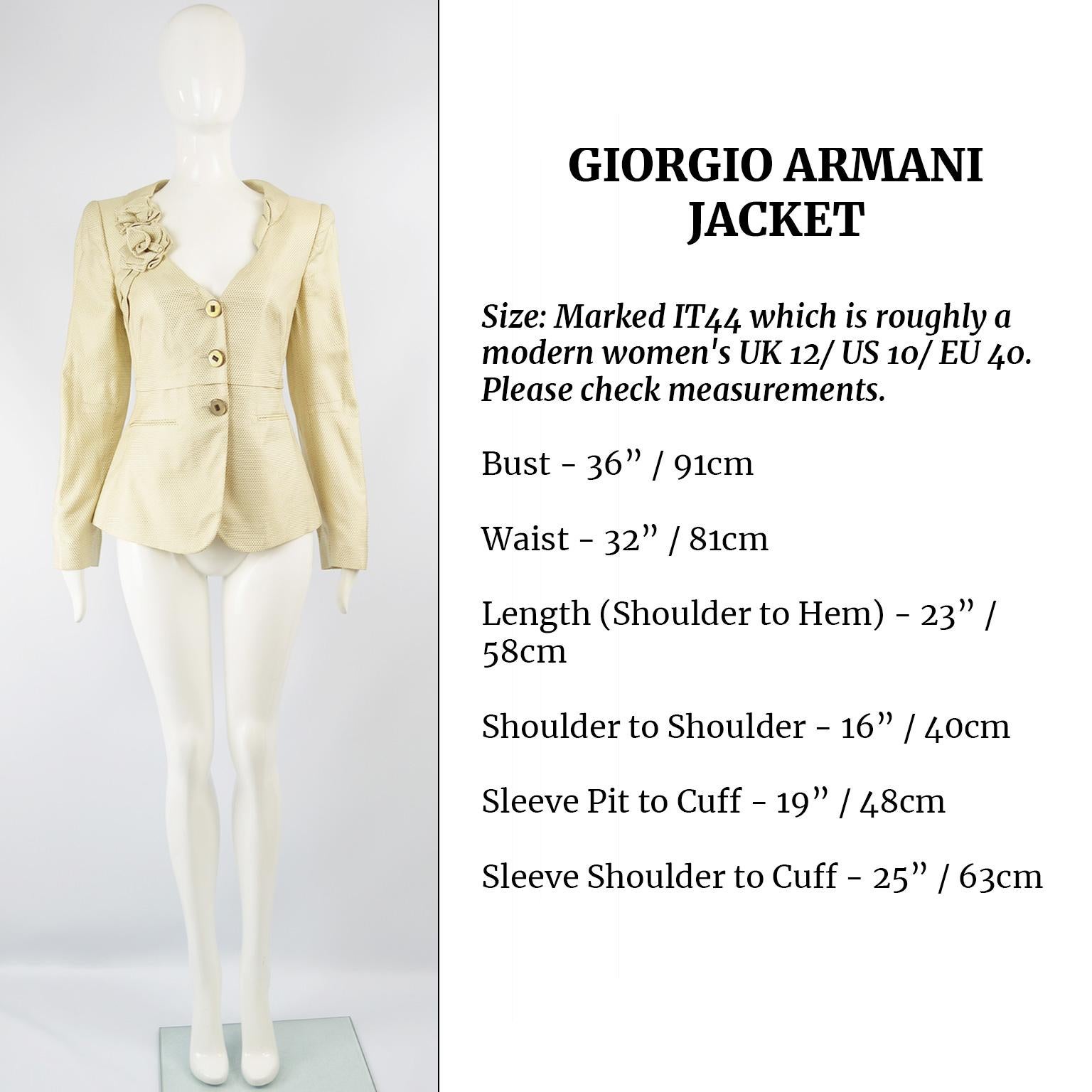 Giorgio Armani Cream Brocade Jacquard Jacket with Origami Flower Lapel 3