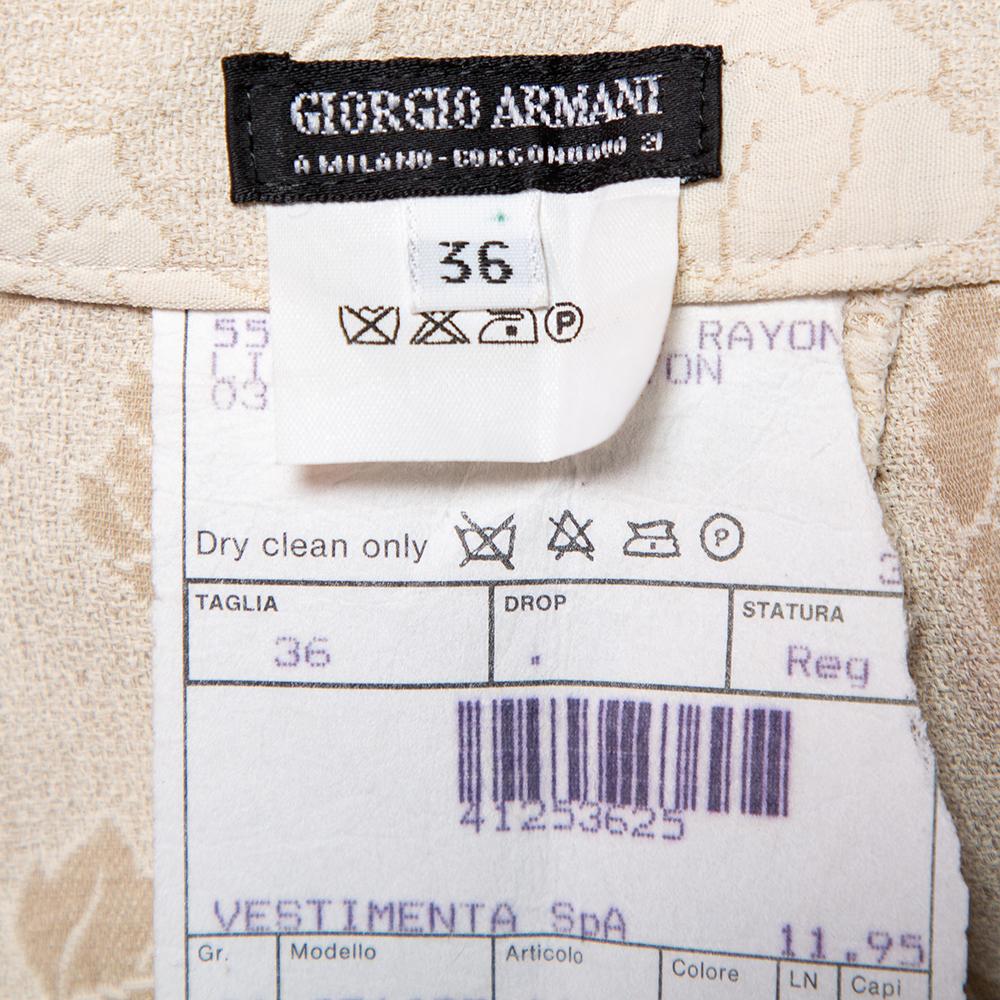 Giorgio Armani Cremefarbene, florale, spitz zulaufende Jacquard-Hose im Vintage-Stil, XS Damen im Angebot