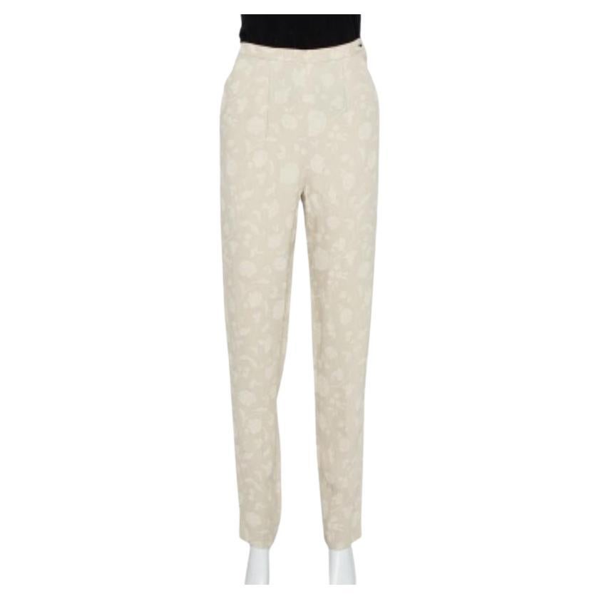 Giorgio Armani Cream Floral Jacquard Tapered Vintage Trousers XS For Sale